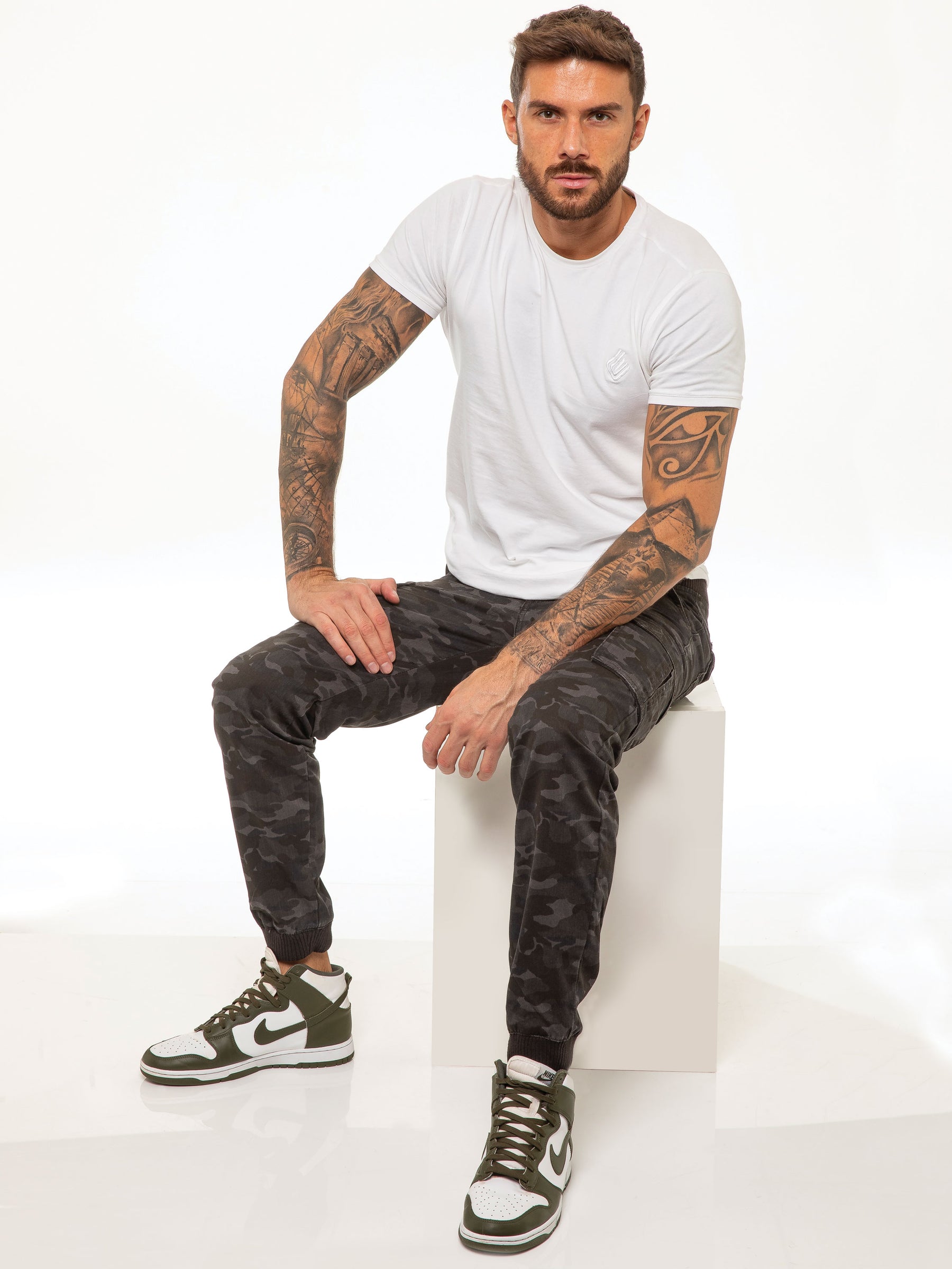 EZ409 ENZO Mens Military Combat Cuffed Camouflage Jeans ENZO RAWDENIM