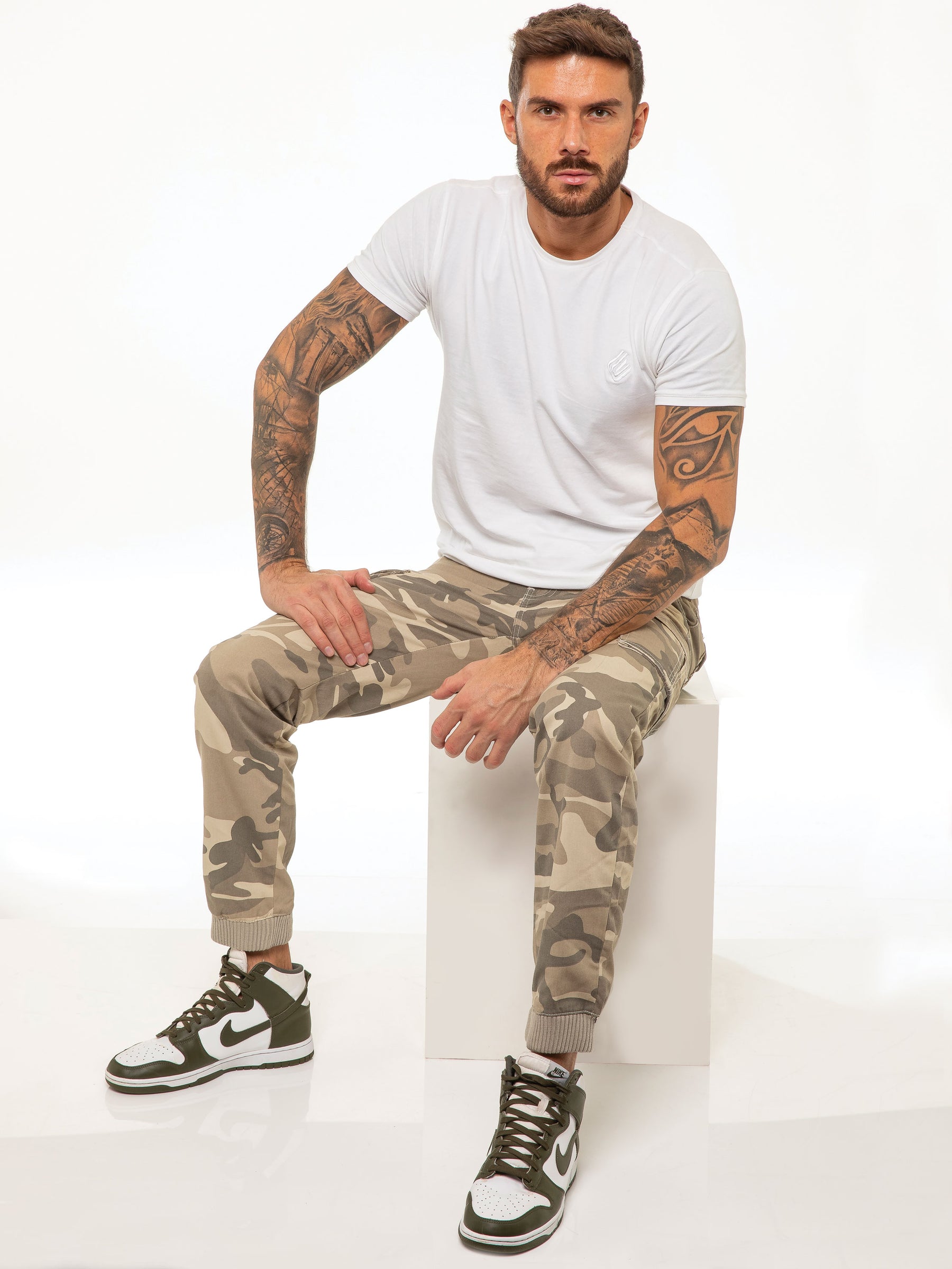 EZ409 ENZO Mens Military Combat Cuffed Camouflage Jeans ENZO RAWDENIM