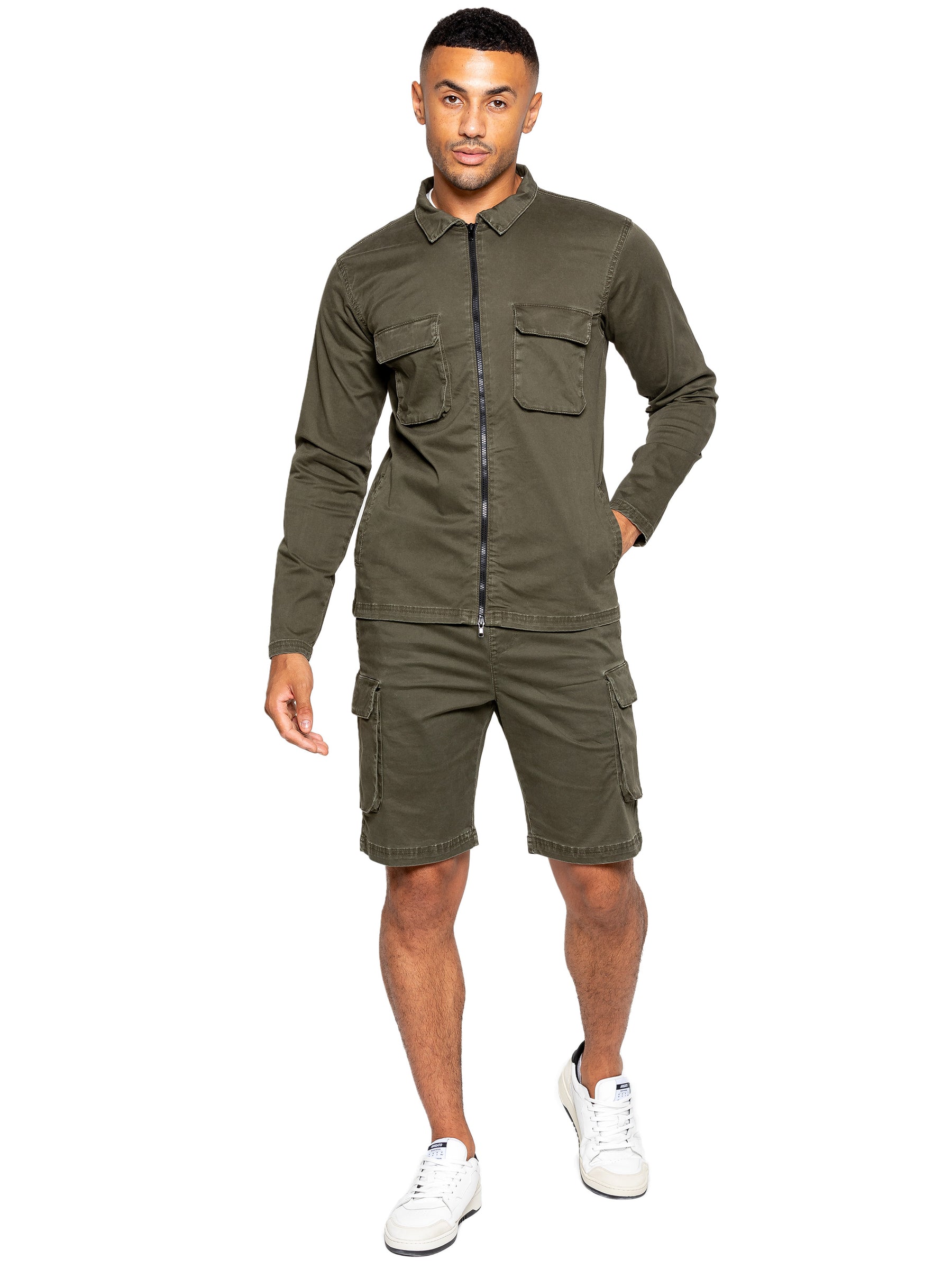 EZOS611 & EZS613 Enzo | Mens Cargo Overshirt Tracksuit With Shorts Set ENZO RAWDENIM