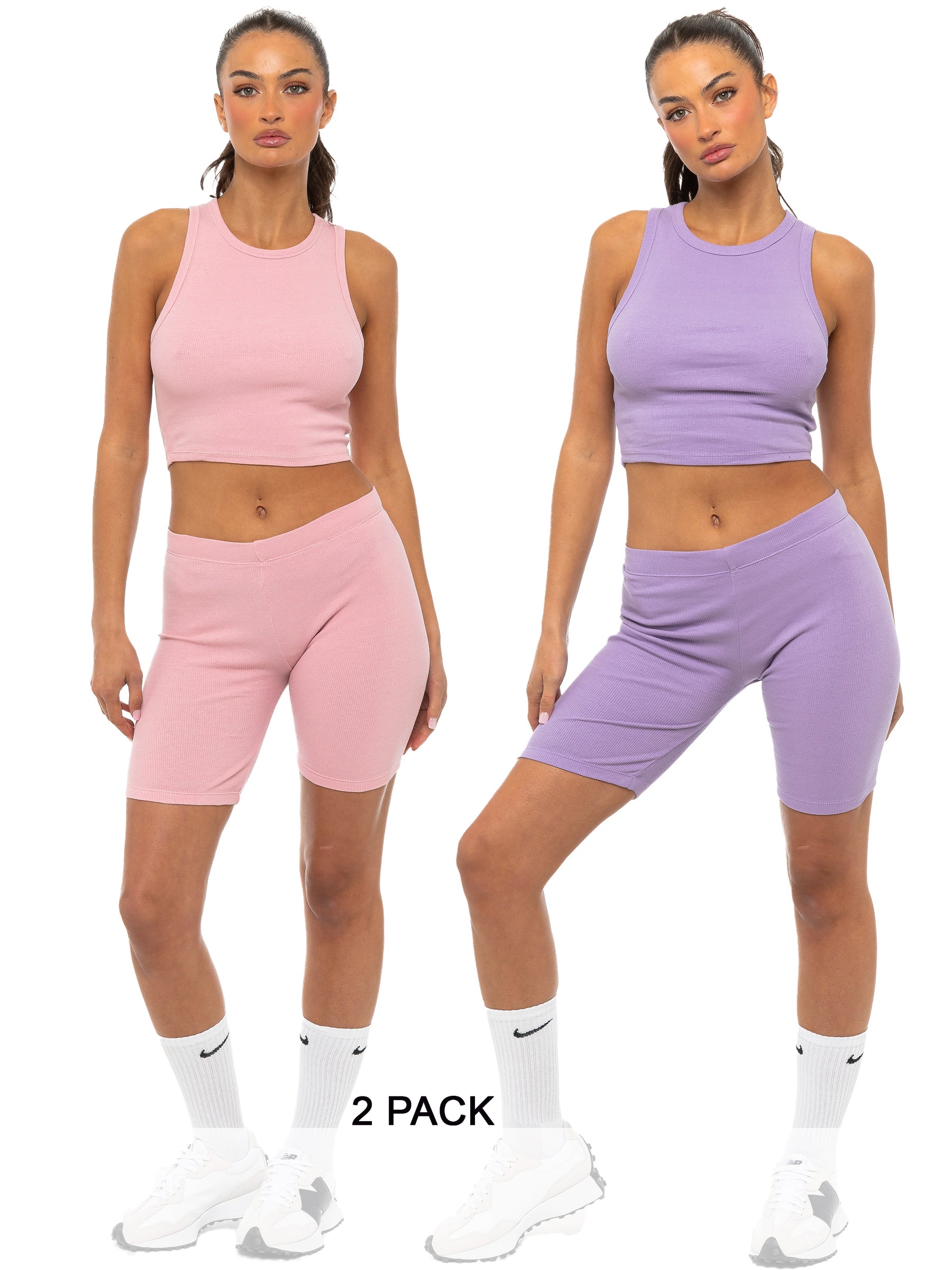 EZLRV606 & EZLRS605 2 PACK Enzo | 2 Pack Womens Ribbed Tracksuit With Shorts ENZO RAWDENIM