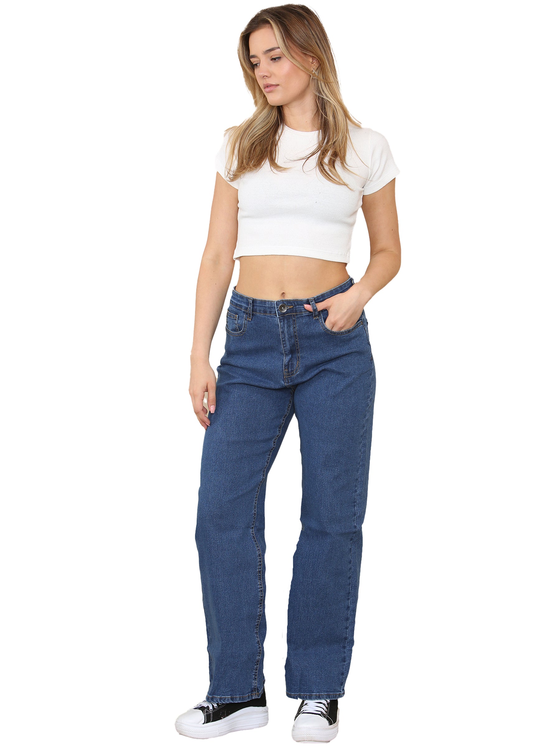 EZL431 Enzo Womens Wide Leg Denim Jeans High Rise Casual Cotton Pants All Waist Sizes RAWDENIM RAWDENIM