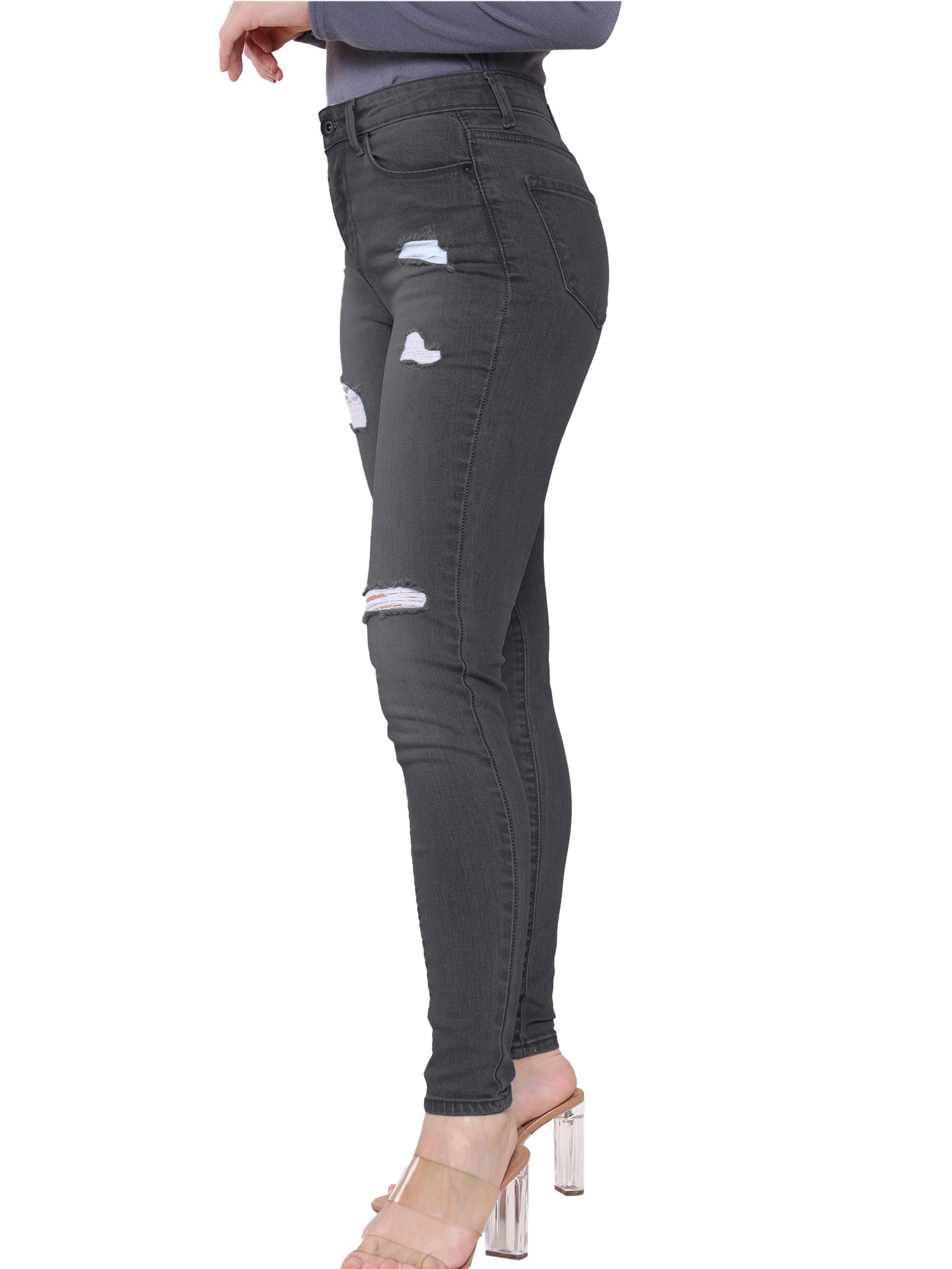 EZL417 Womens Skinny Stretch Ripped Denim Jeans | Enzo Designer ENZO RAWDENIM