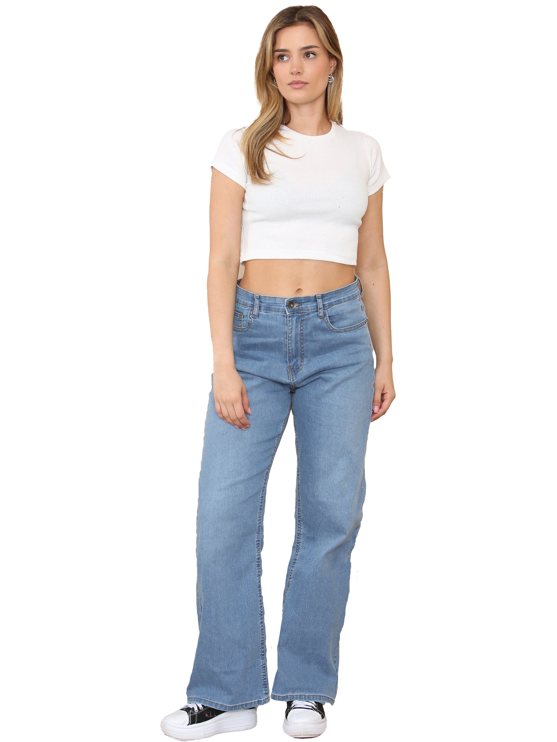 EZL431 Enzo Womens Wide Leg Denim Jeans High Rise Casual Cotton Pants All Waist Sizes RAWDENIM RAWDENIM