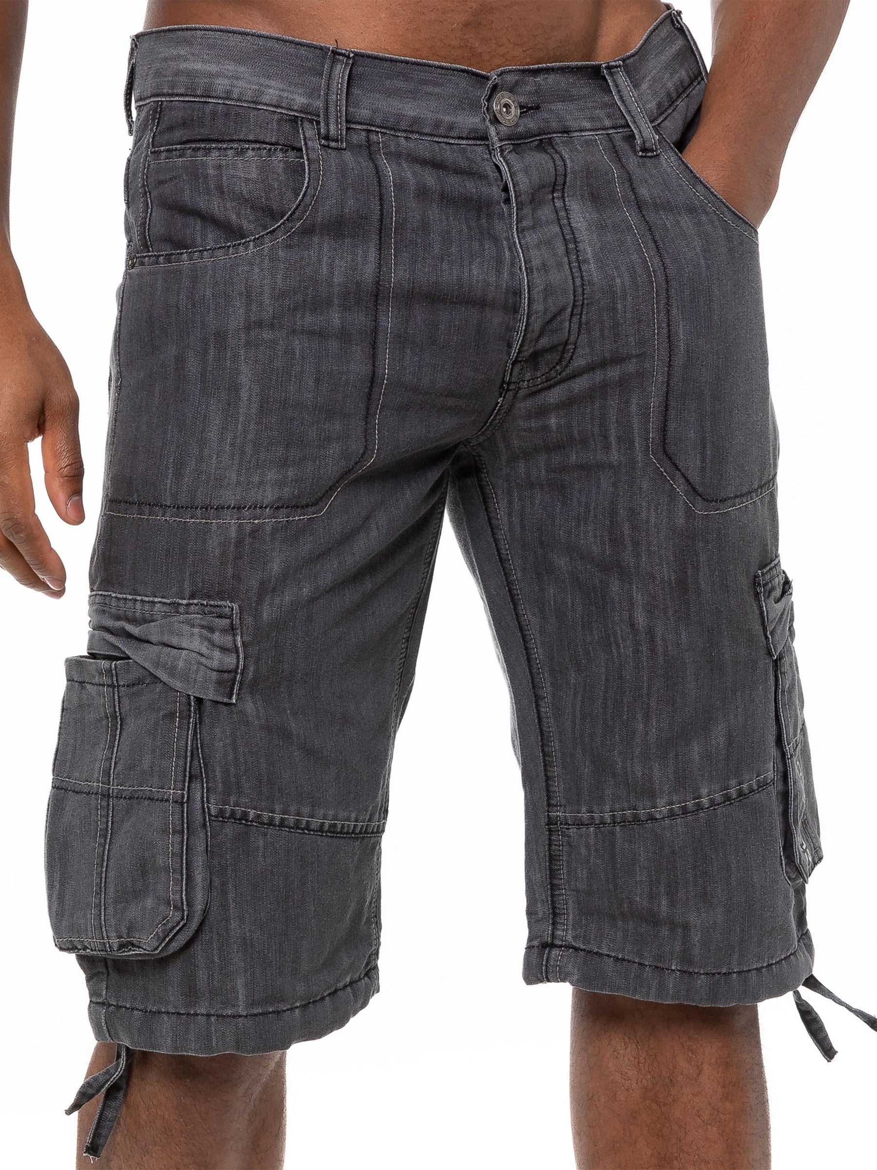 Mens Raw Combat Cargo Denim Shorts | Enzo Designer Menswear