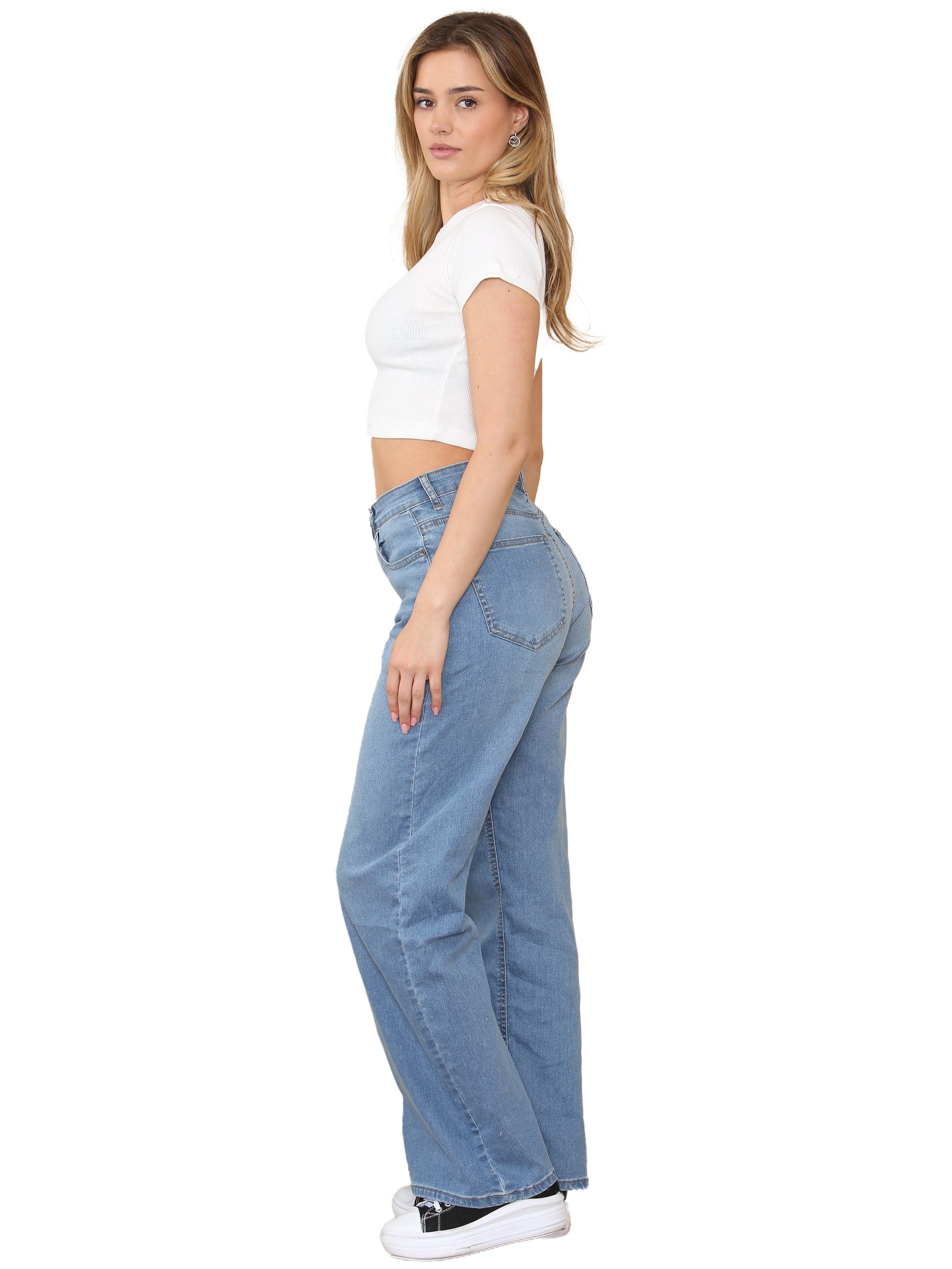 EZL431 Enzo Womens Wide Leg Denim Jeans High Rise Casual Cotton Pants All Waist Sizes RAWDENIM RAWDENIM