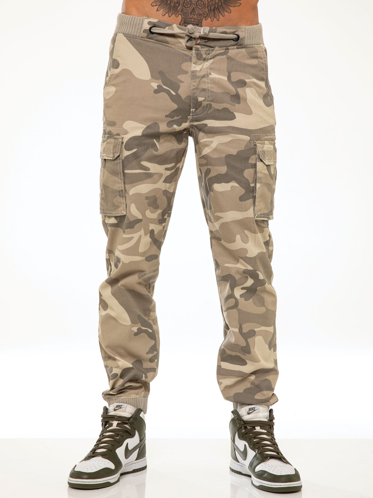 EZ409 ENZO Mens Military Combat Cuffed Camouflage Jeans ENZO RAWDENIM