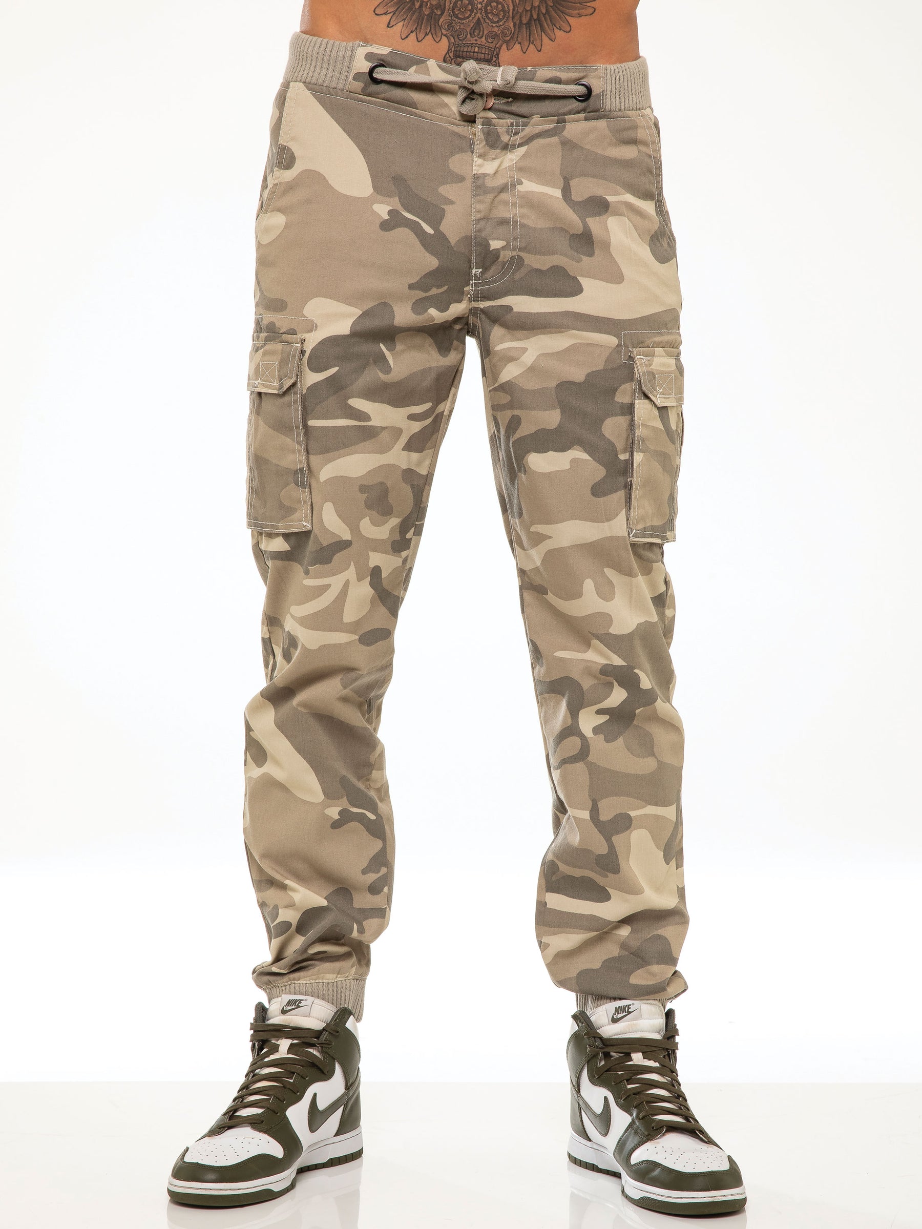 EZ409 ENZO Mens Military Combat Cuffed Camouflage Jeans ENZO RAWDENIM