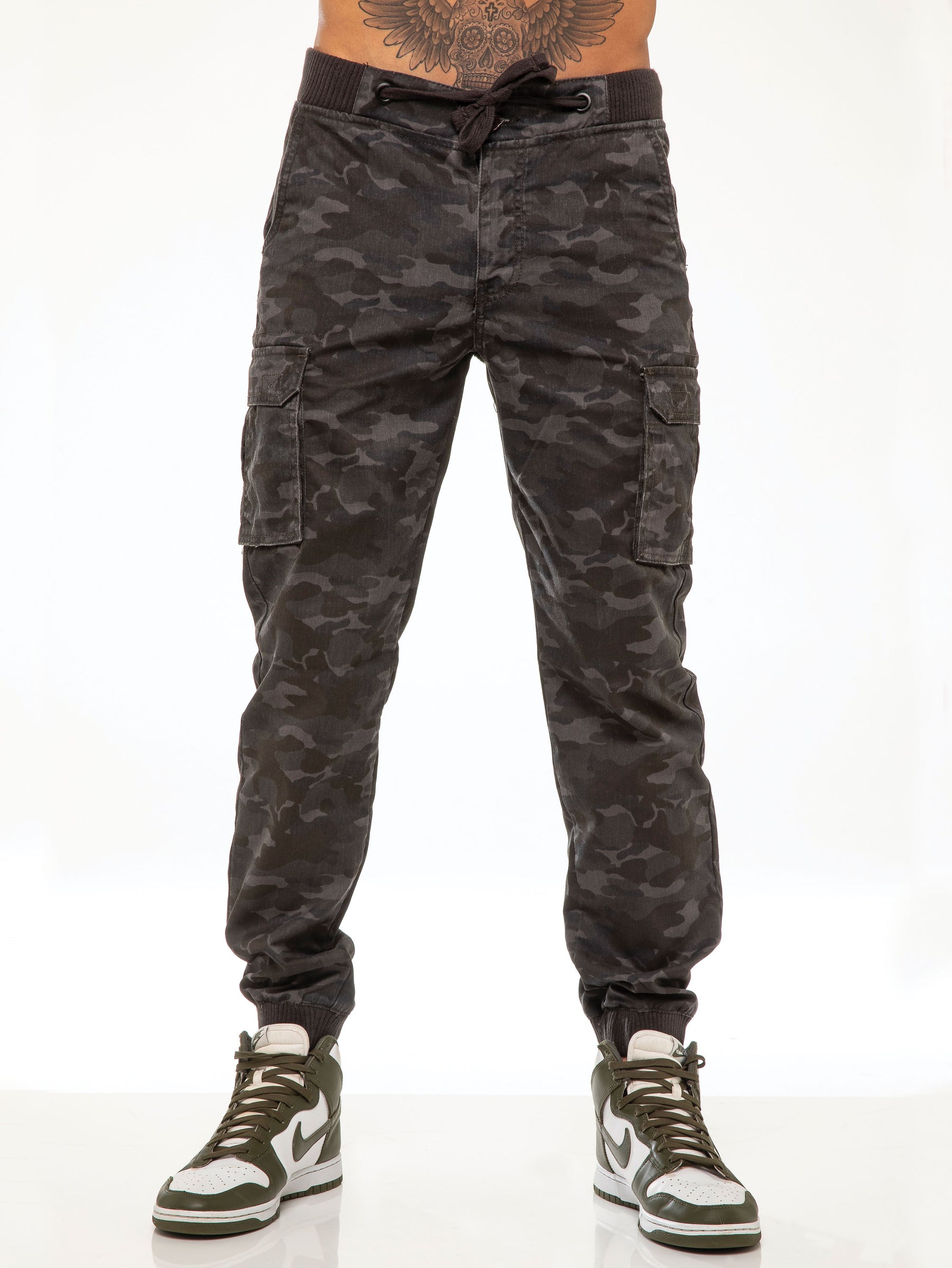 EZ409 ENZO Mens Military Combat Cuffed Camouflage Jeans ENZO RAWDENIM