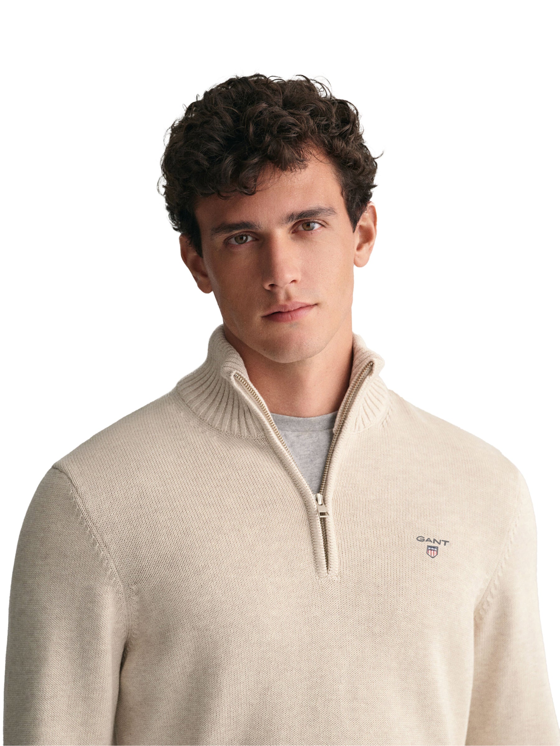 GANT_SWT_HALF_ZIP SAND RAWDENIM RAWDENIM