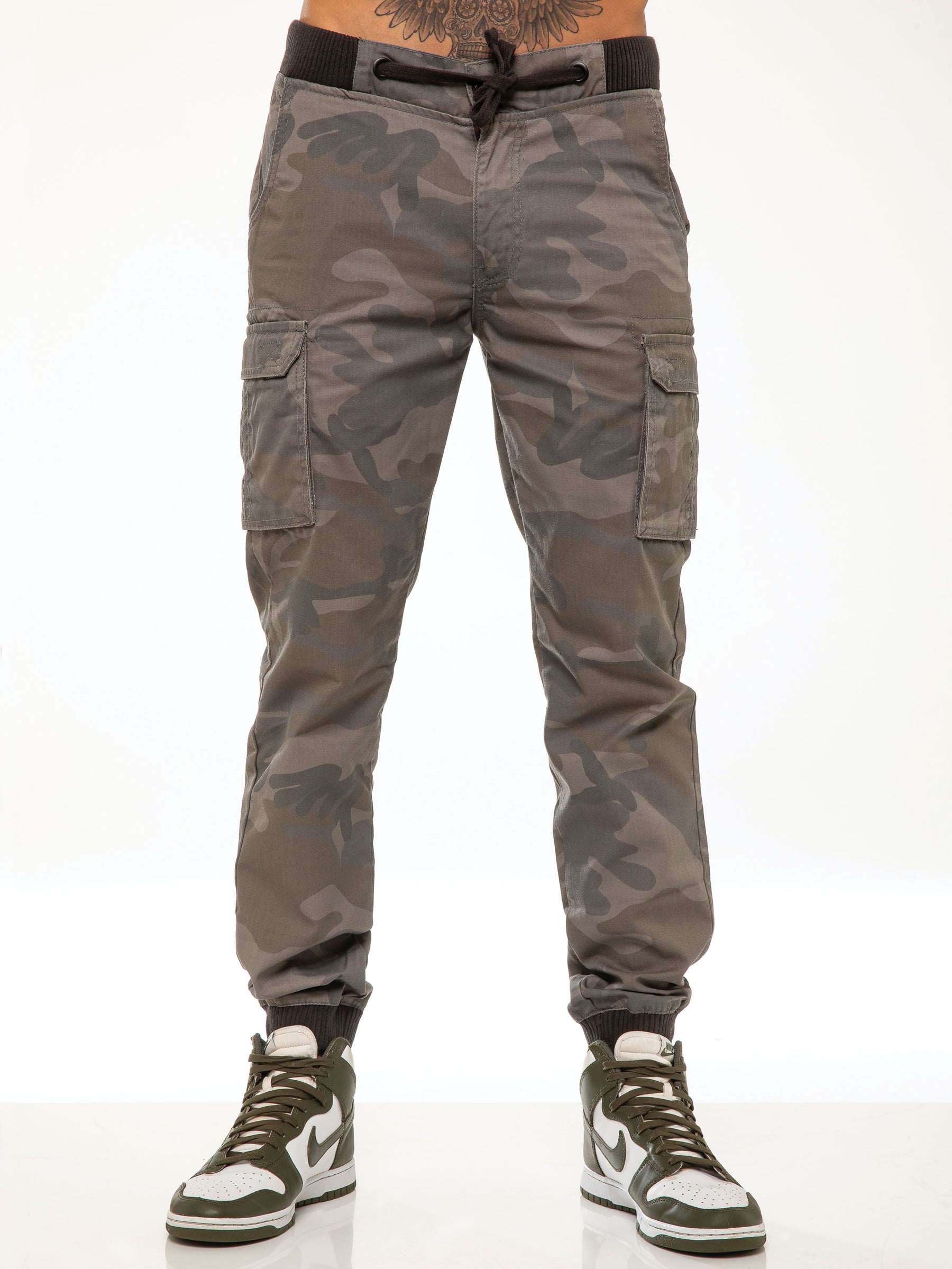 EZ409 ENZO Mens Military Combat Cuffed Camouflage Jeans ENZO RAWDENIM