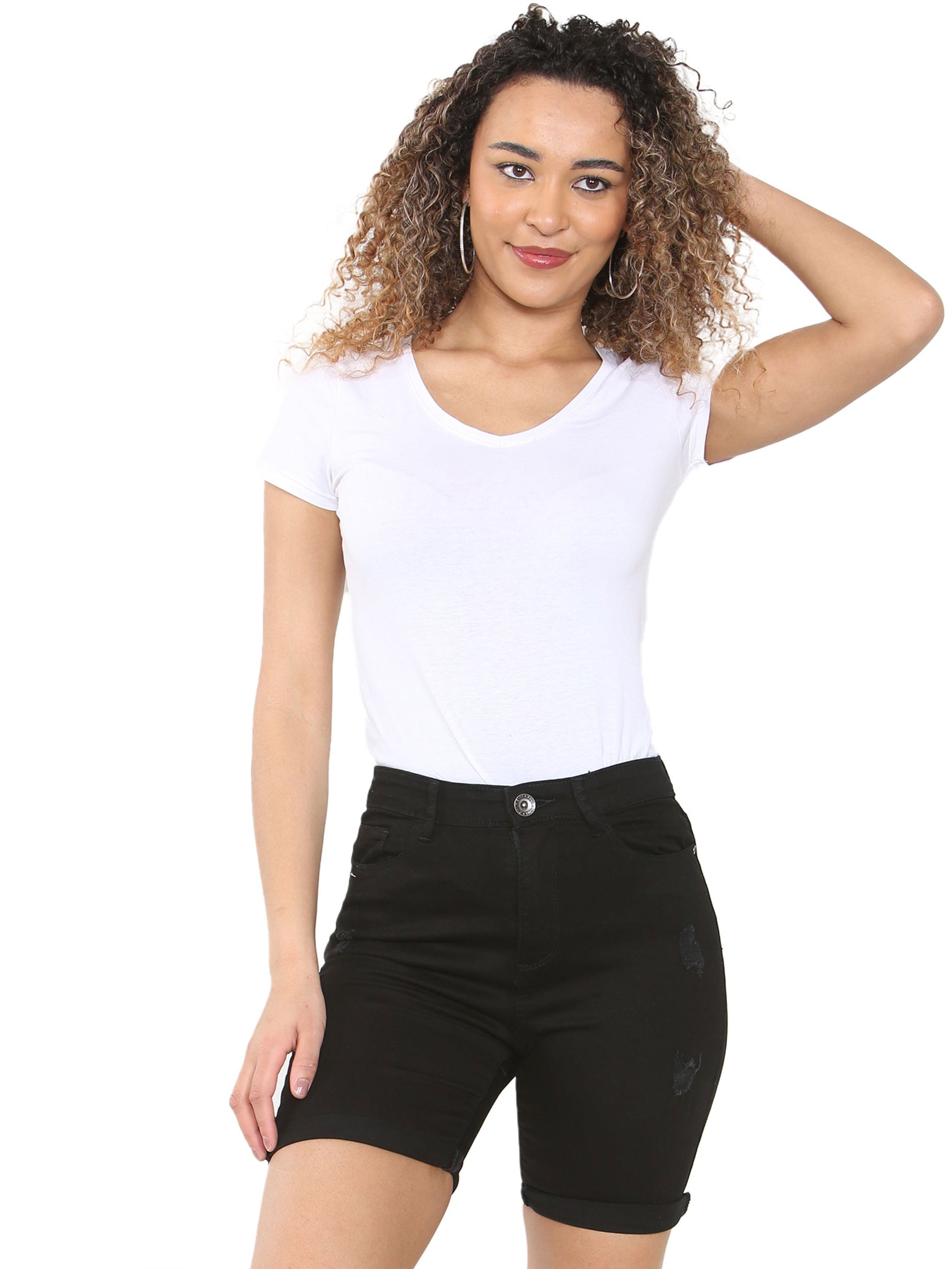 EZLS417 Copy of Enzo | Ladies Skinny Stretch Ripped Shorts ENZO RAWDENIM