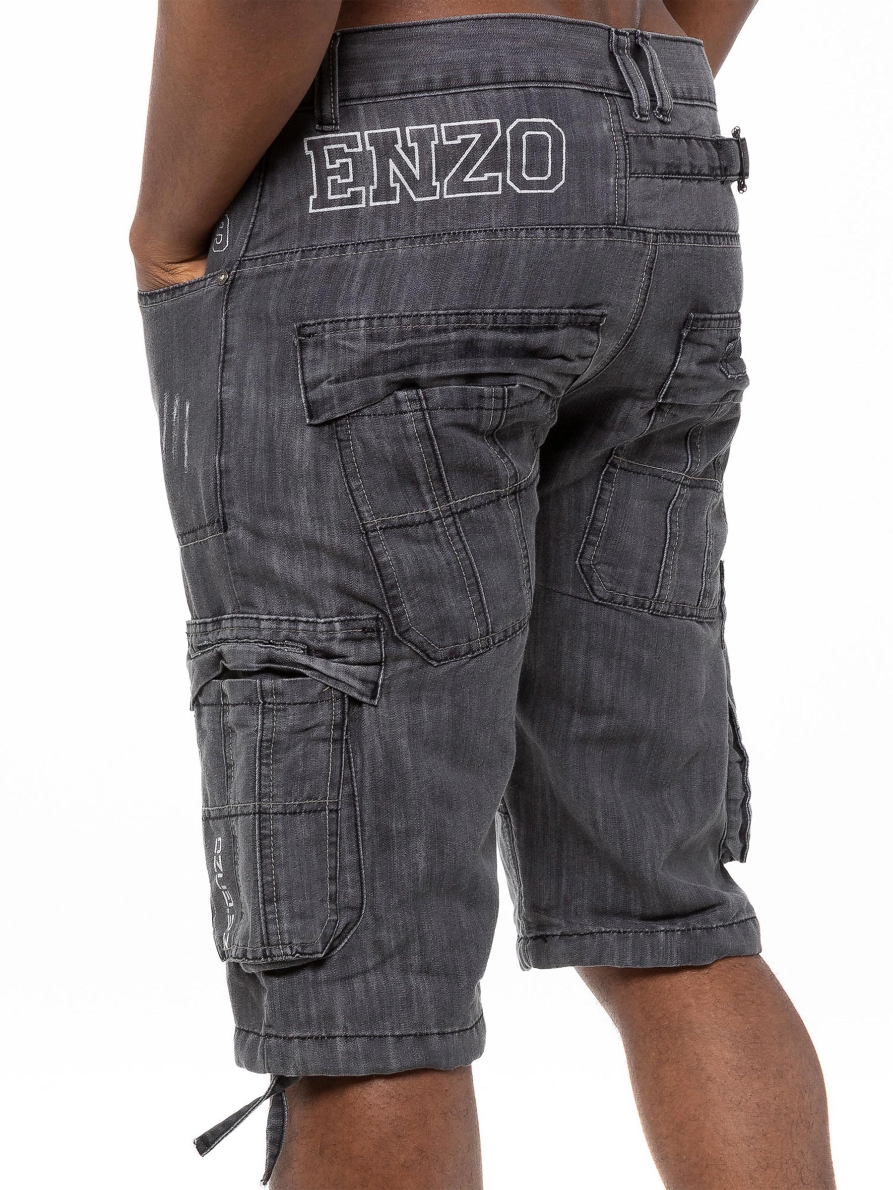 Mens Raw Combat Cargo Denim Shorts | Enzo Designer Menswear