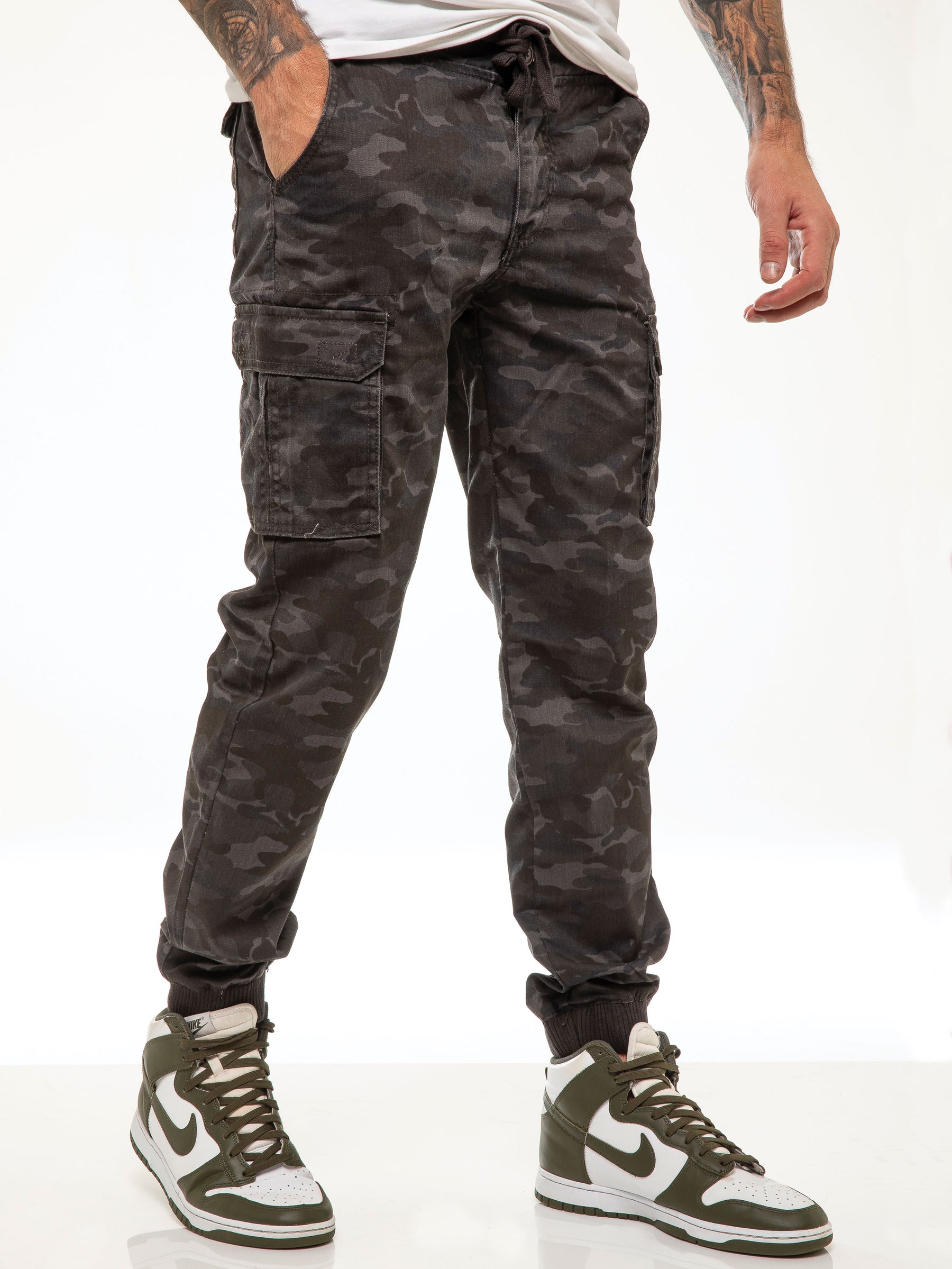 EZ409 ENZO Mens Military Combat Cuffed Camouflage Jeans ENZO RAWDENIM