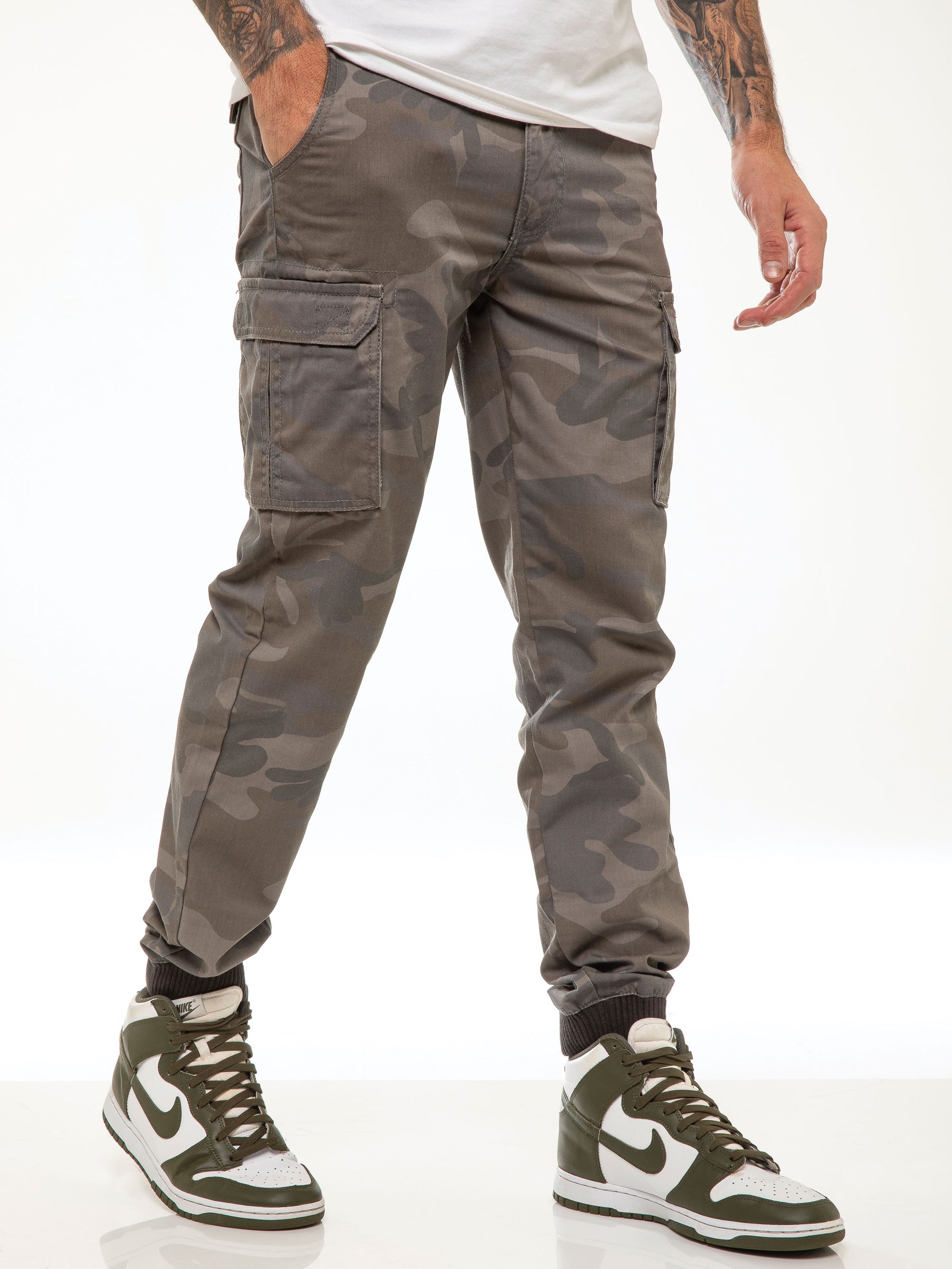 EZ409 ENZO Mens Military Combat Cuffed Camouflage Jeans ENZO RAWDENIM