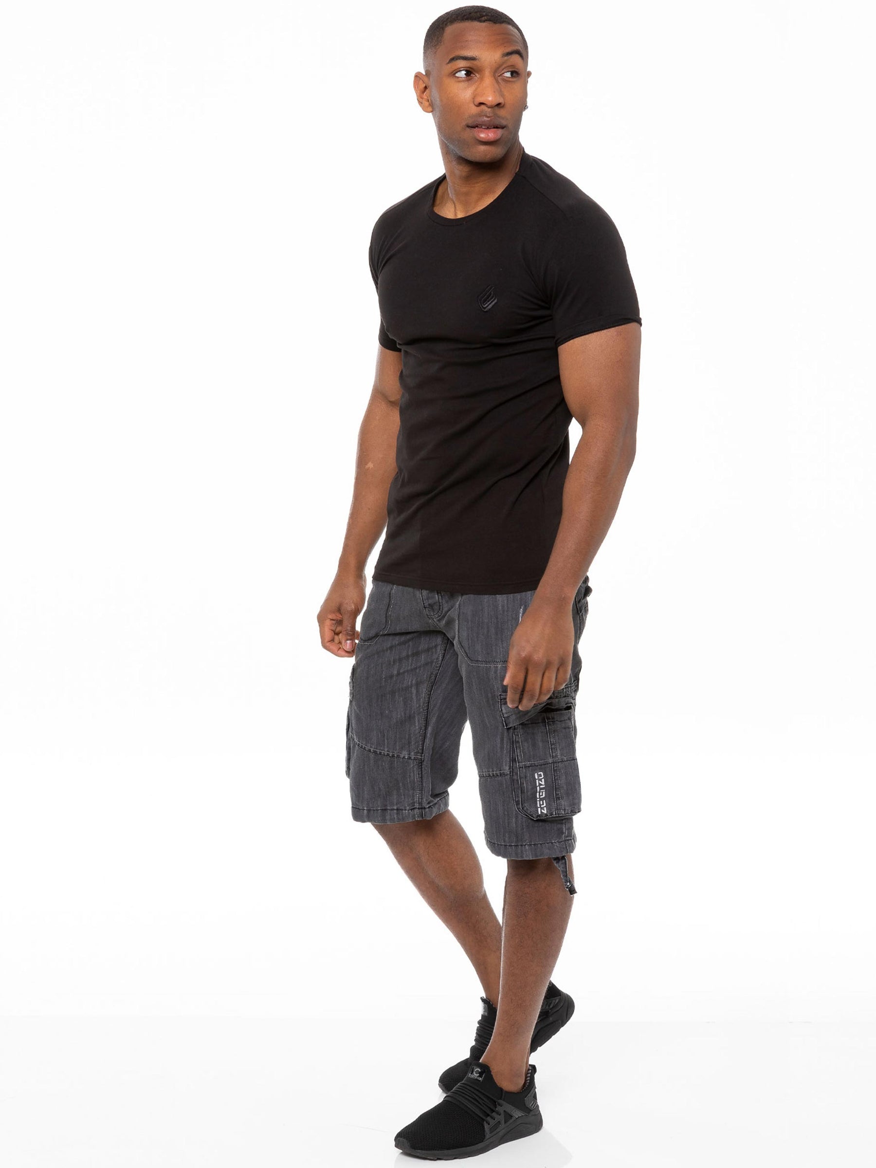 Mens Raw Combat Cargo Denim Shorts | Enzo Designer Menswear