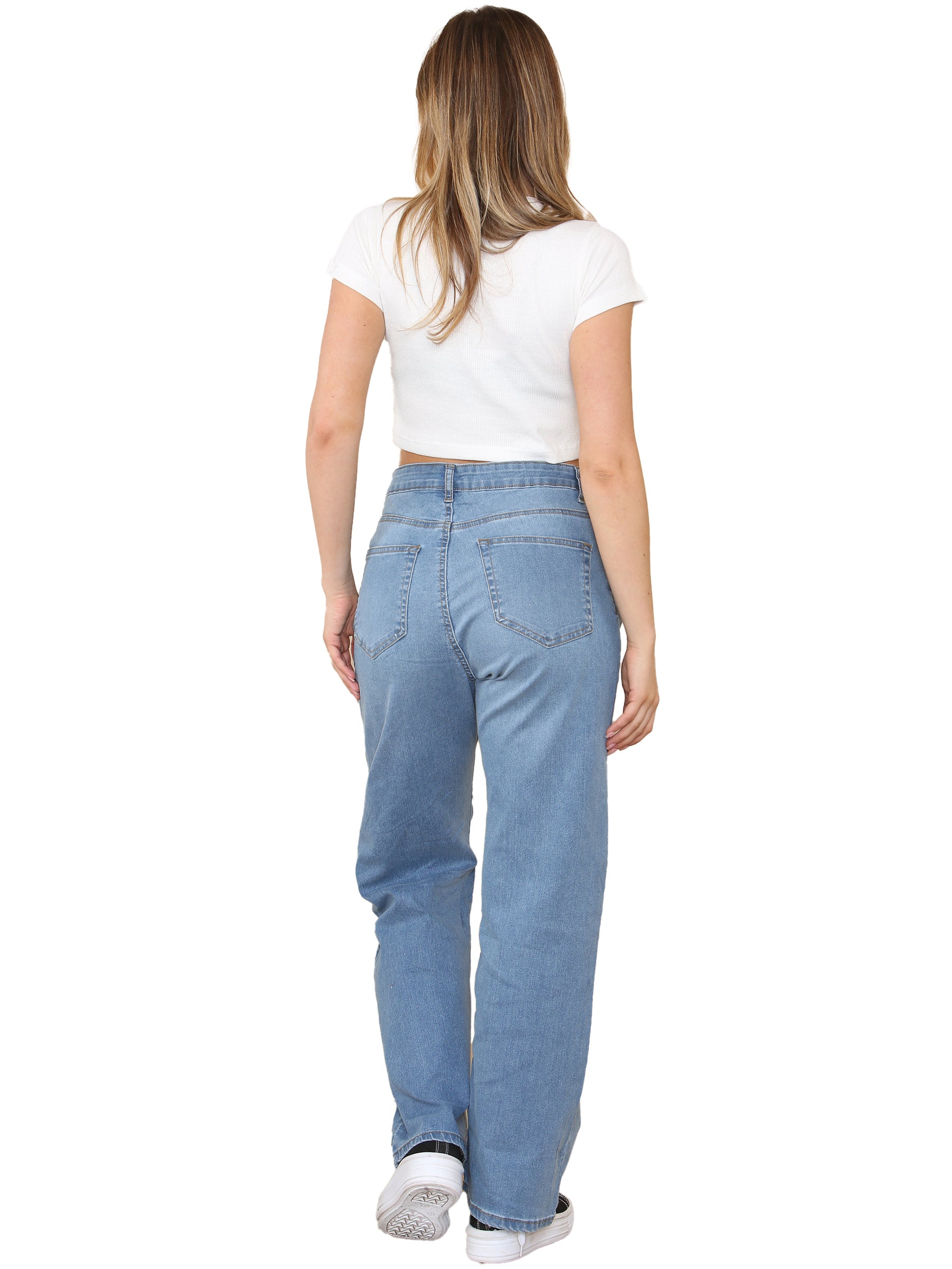EZL431 Enzo Womens Wide Leg Denim Jeans High Rise Casual Cotton Pants All Waist Sizes RAWDENIM RAWDENIM