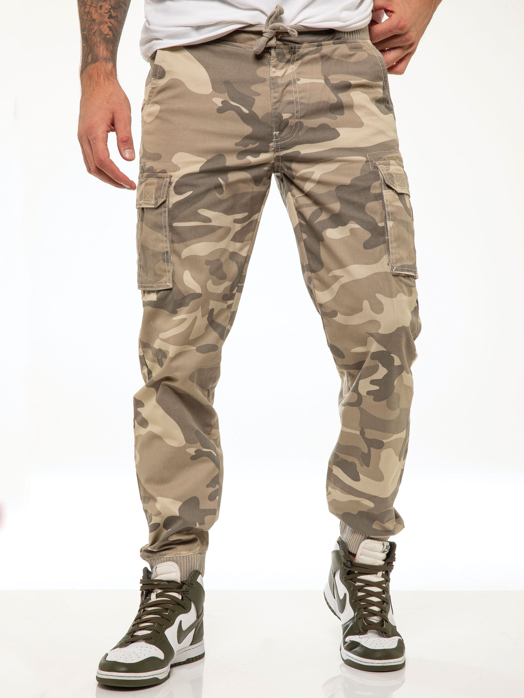 EZ409 ENZO Mens Military Combat Cuffed Camouflage Jeans ENZO RAWDENIM