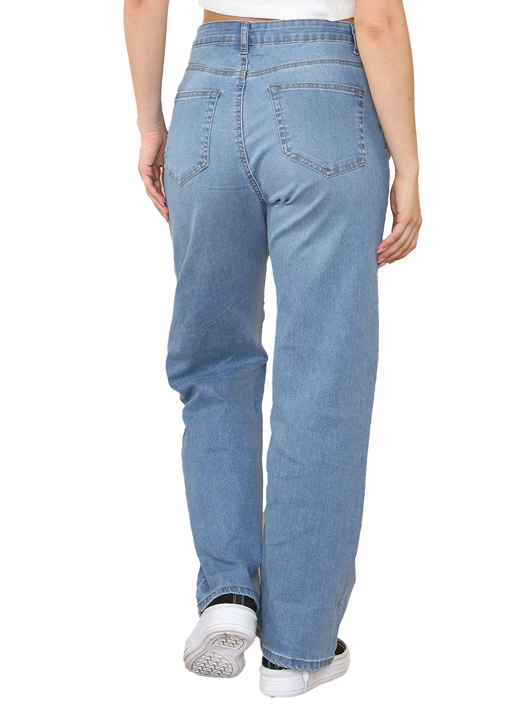 EZL431 Enzo Womens Wide Leg Denim Jeans High Rise Casual Cotton Pants All Waist Sizes RAWDENIM RAWDENIM