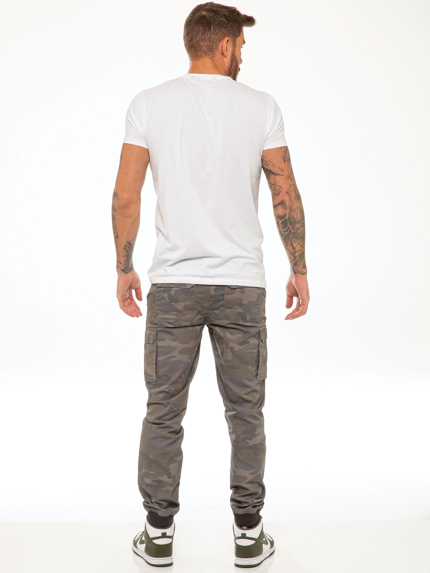 EZ409 ENZO Mens Military Combat Cuffed Camouflage Jeans ENZO RAWDENIM