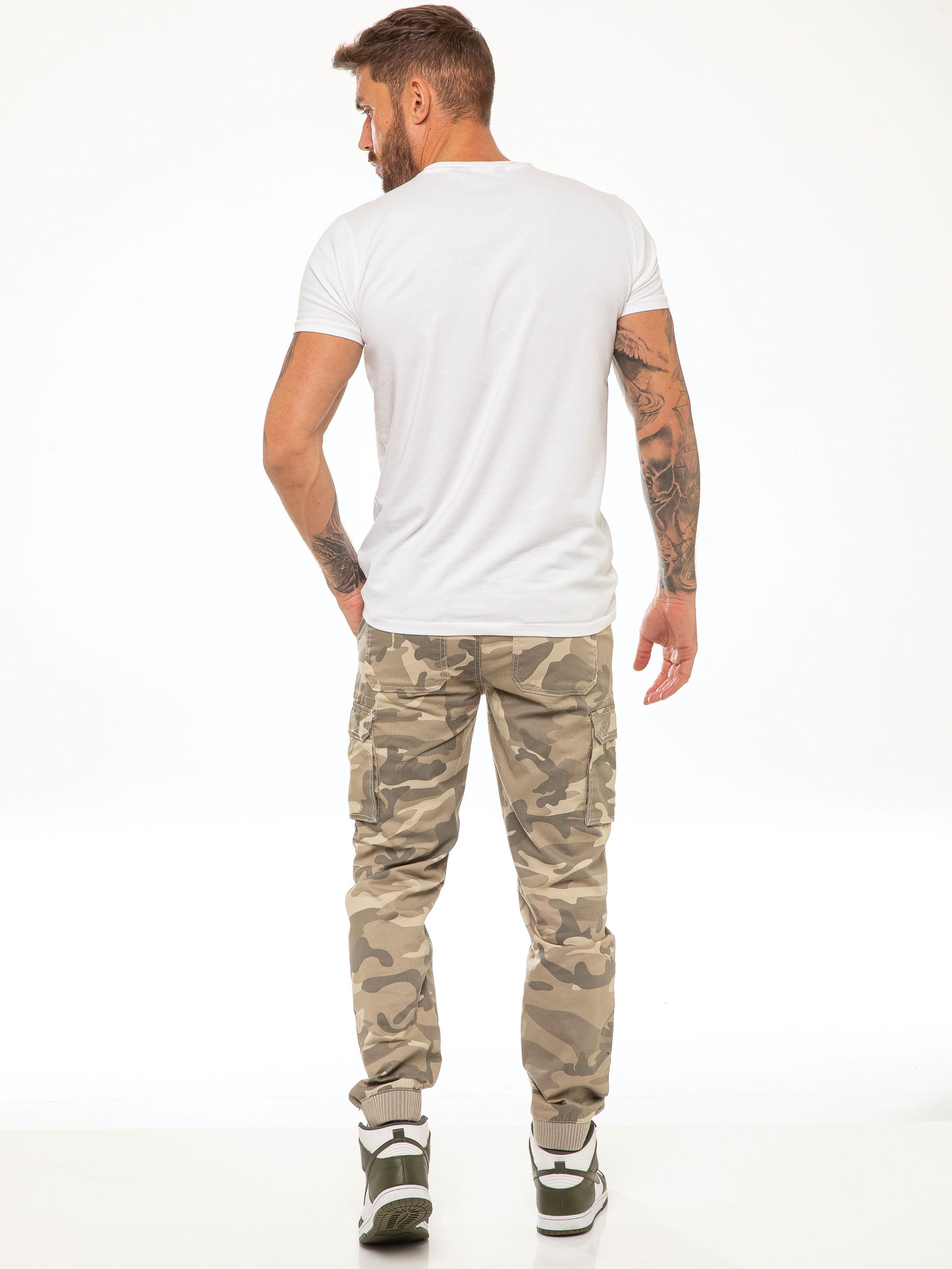 EZ409 ENZO Mens Military Combat Cuffed Camouflage Jeans ENZO RAWDENIM
