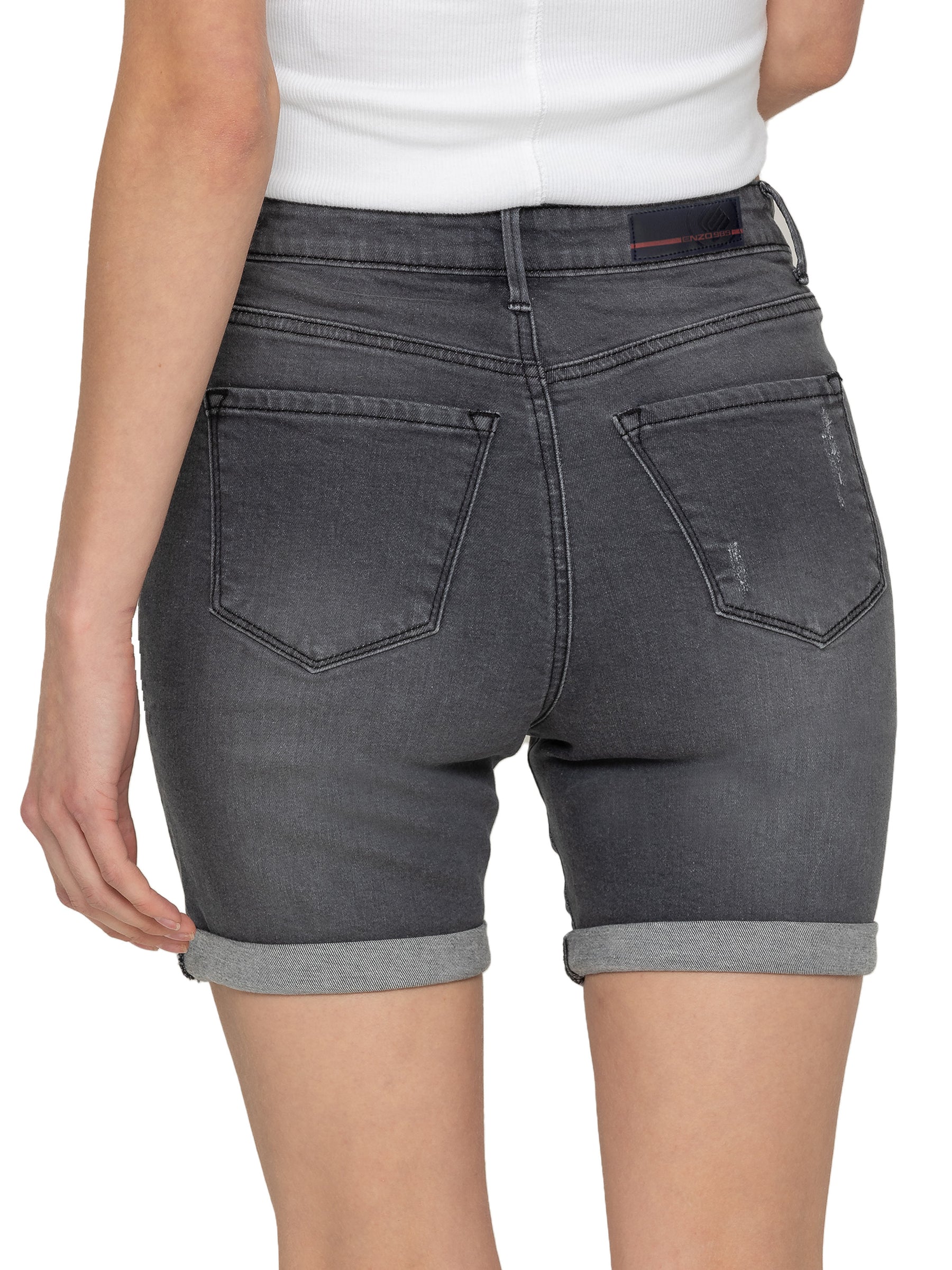 EZLS417 Enzo | Ladies Skinny Stretch Ripped Shorts ENZO RAWDENIM