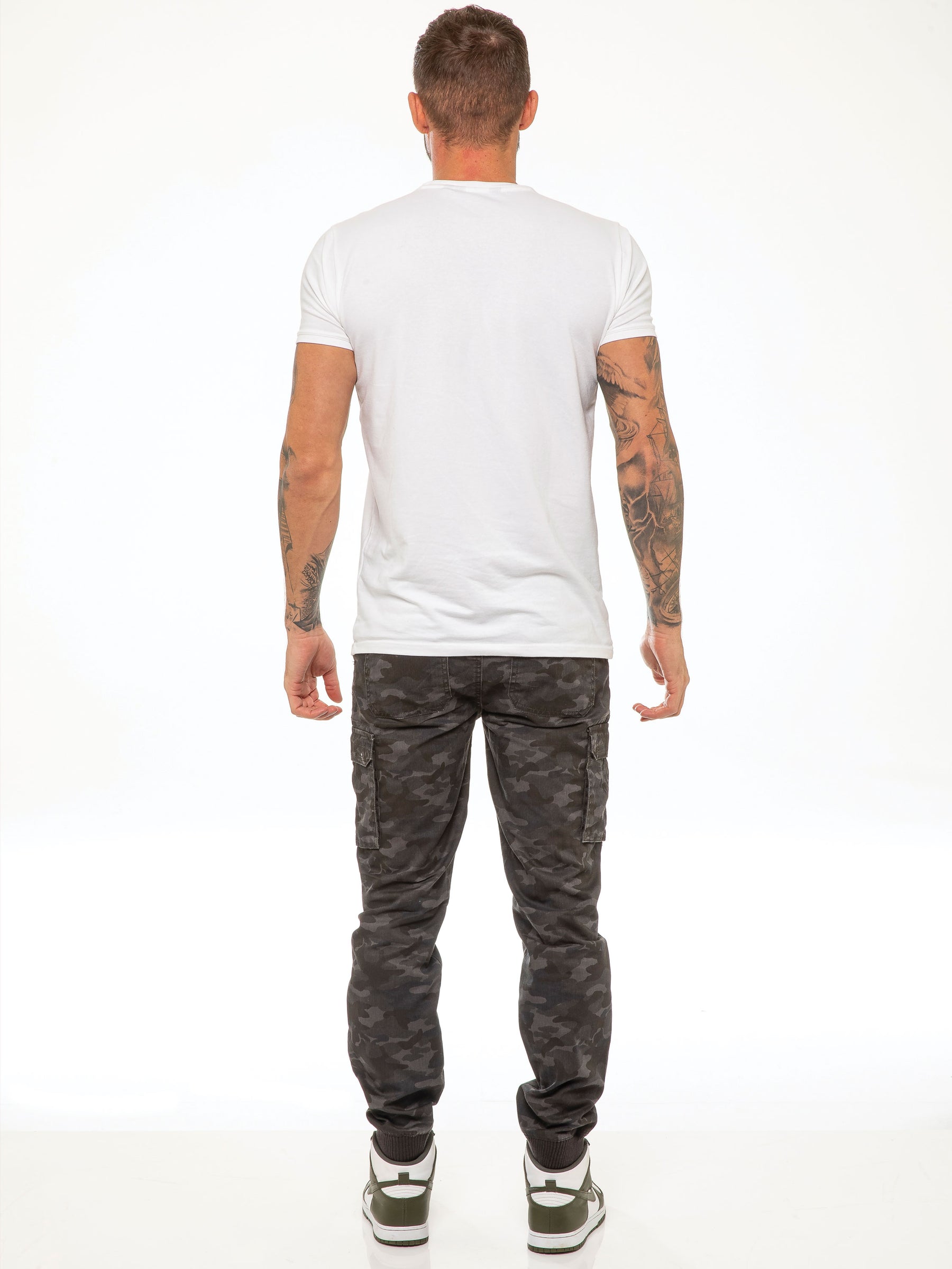 EZ409 ENZO Mens Military Combat Cuffed Camouflage Jeans ENZO RAWDENIM