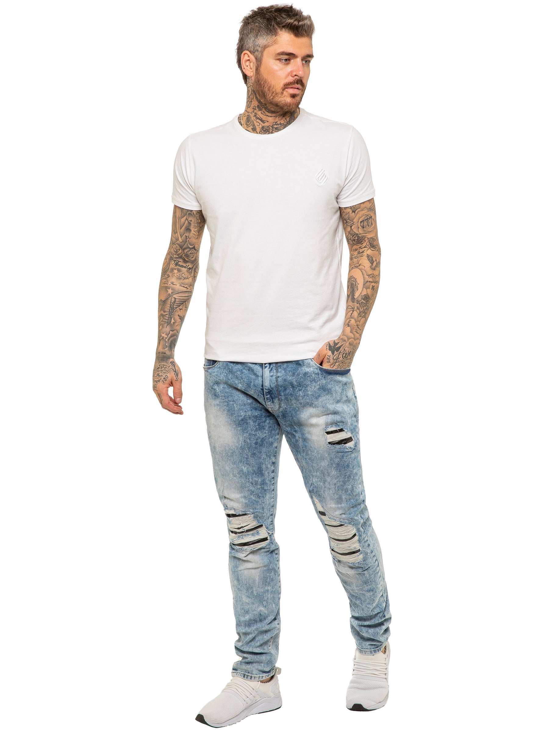EZ420 Copy of Mens Skinny Ripped Jeans Stretch Denim | Enzo Designer Menswear ENZO RAWDENIM