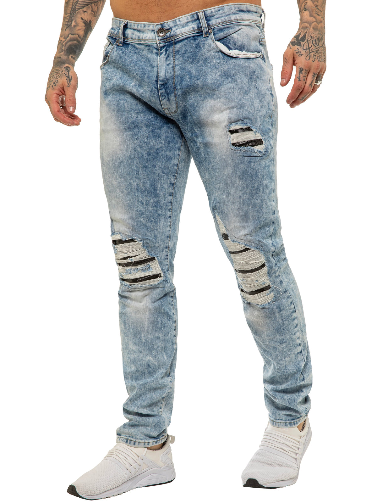 EZ420 Copy of Mens Skinny Ripped Jeans Stretch Denim | Enzo Designer Menswear ENZO RAWDENIM
