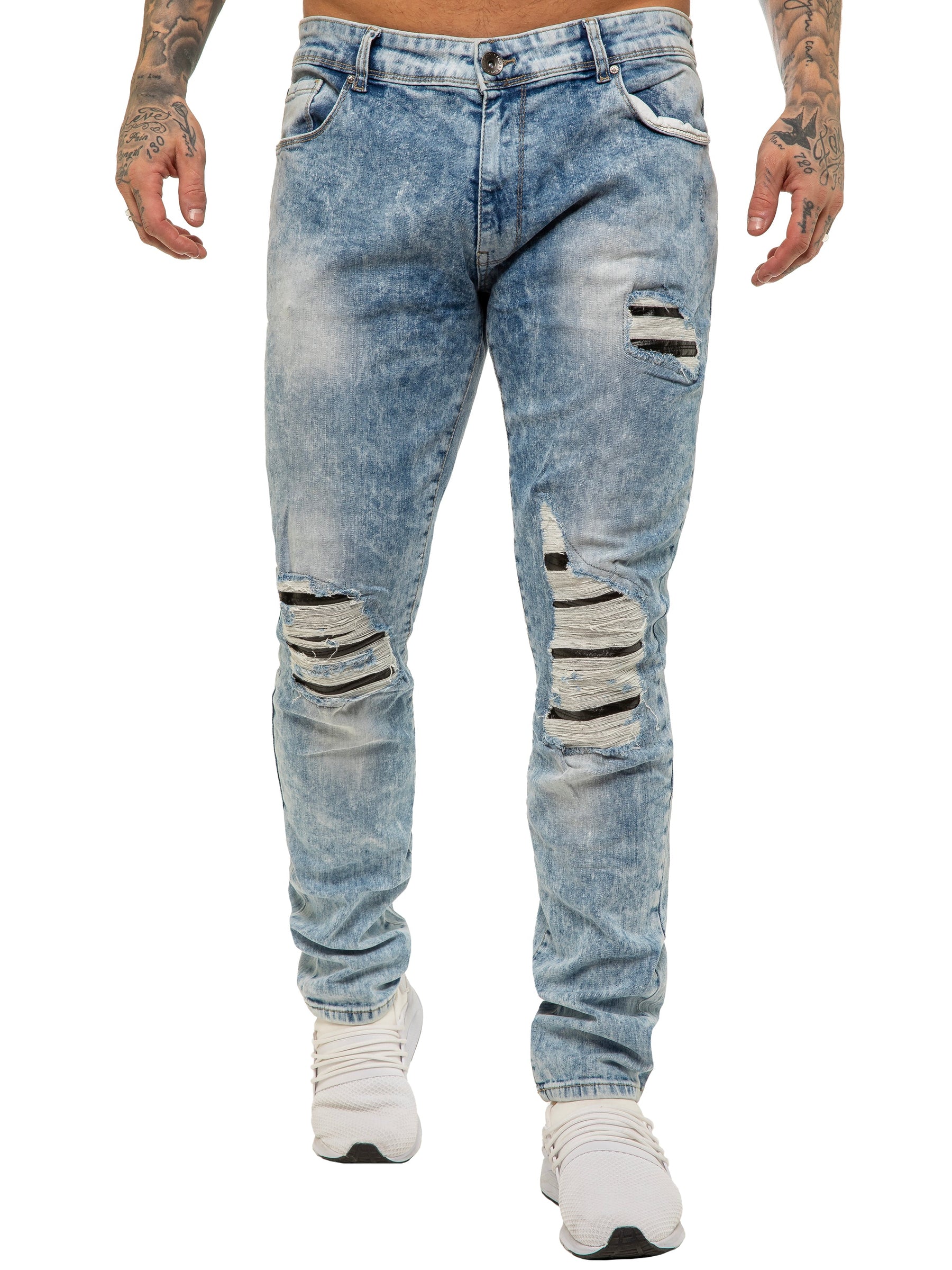 EZ420 Copy of Mens Skinny Ripped Jeans Stretch Denim | Enzo Designer Menswear ENZO RAWDENIM