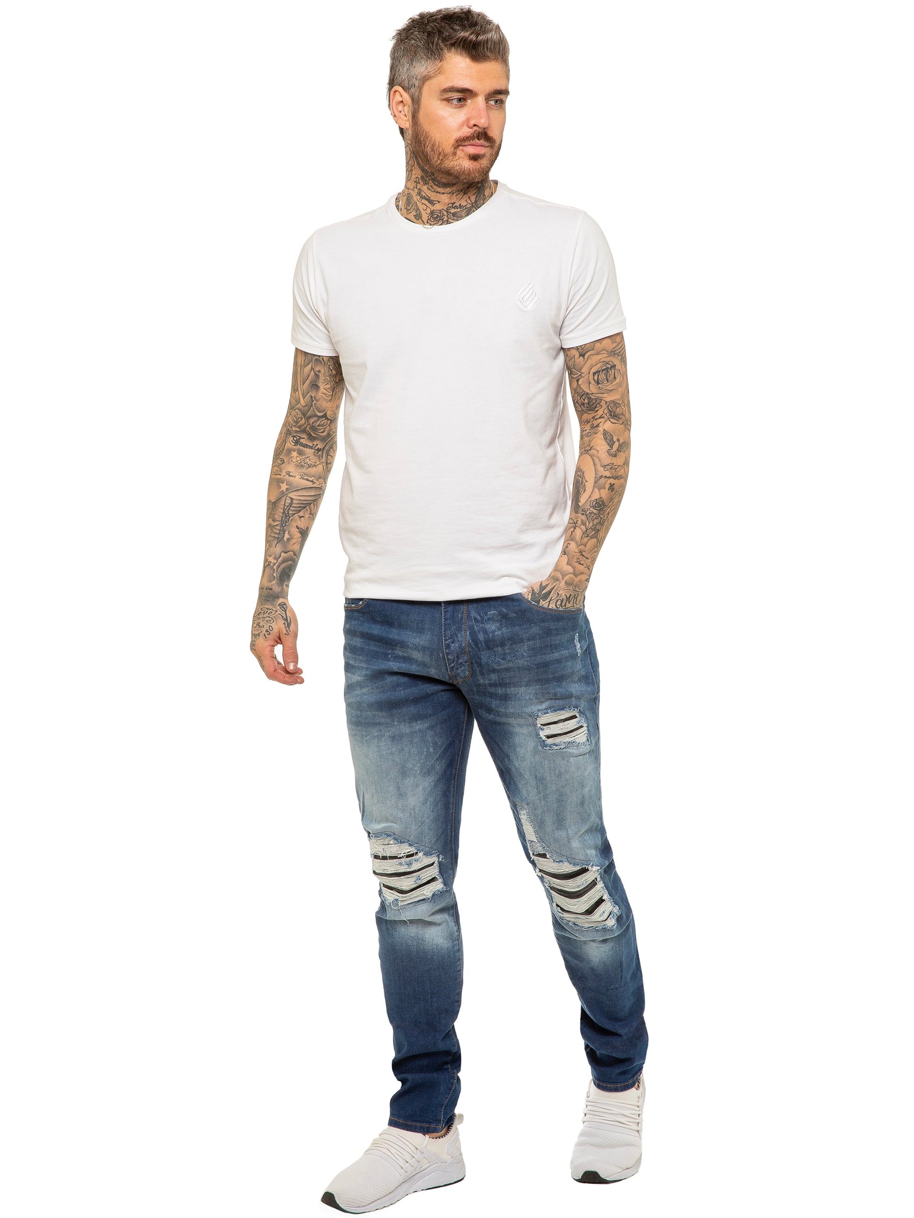 EZ420 Copy of Mens Skinny Ripped Jeans Stretch Denim | Enzo Designer Menswear ENZO RAWDENIM