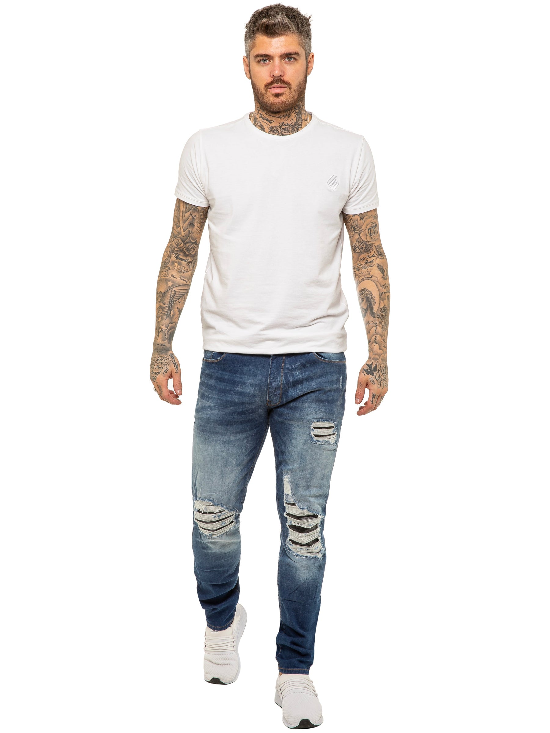 EZ420 Copy of Mens Skinny Ripped Jeans Stretch Denim | Enzo Designer Menswear ENZO RAWDENIM