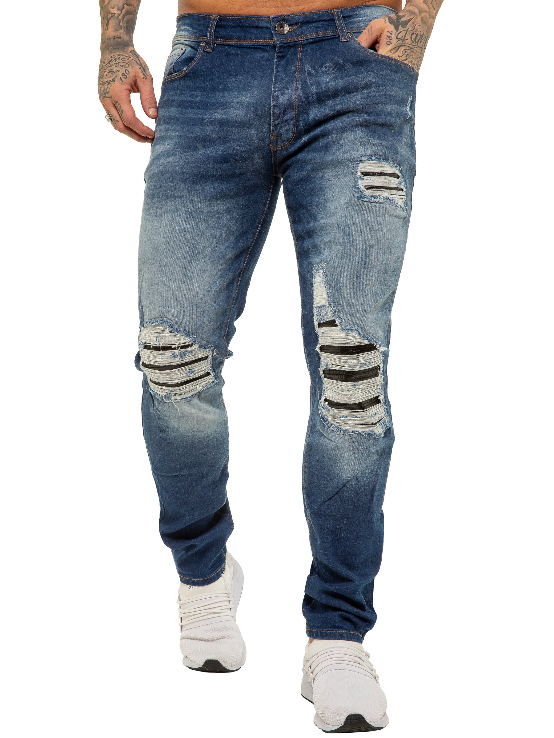 EZ420 Copy of Mens Skinny Ripped Jeans Stretch Denim | Enzo Designer Menswear ENZO RAWDENIM