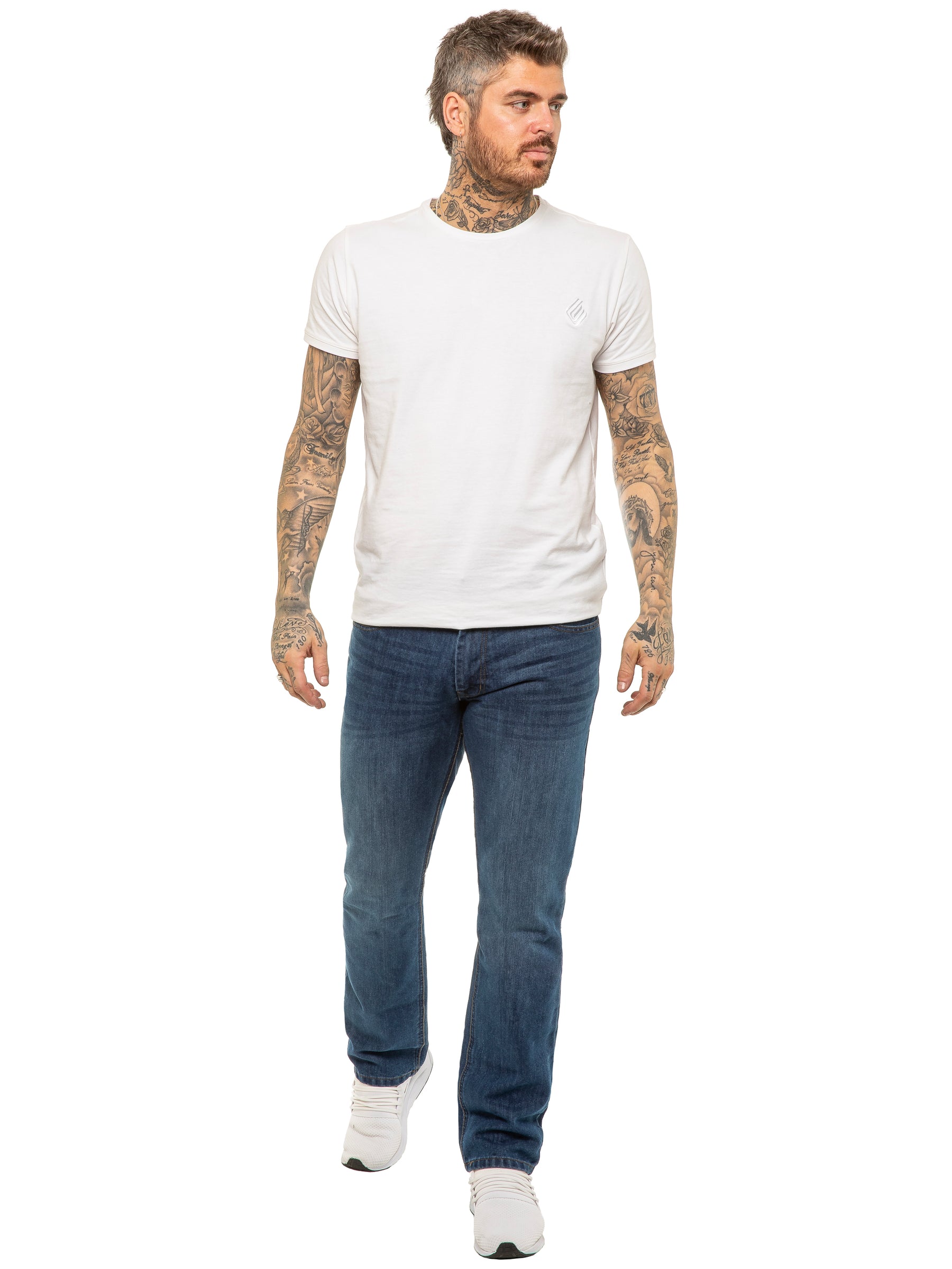 EZ399 MSW Mens Designer Blue Regular Tapered Fit Denim Jeans | Enzo Designer Menswear ENZO RAWDENIM