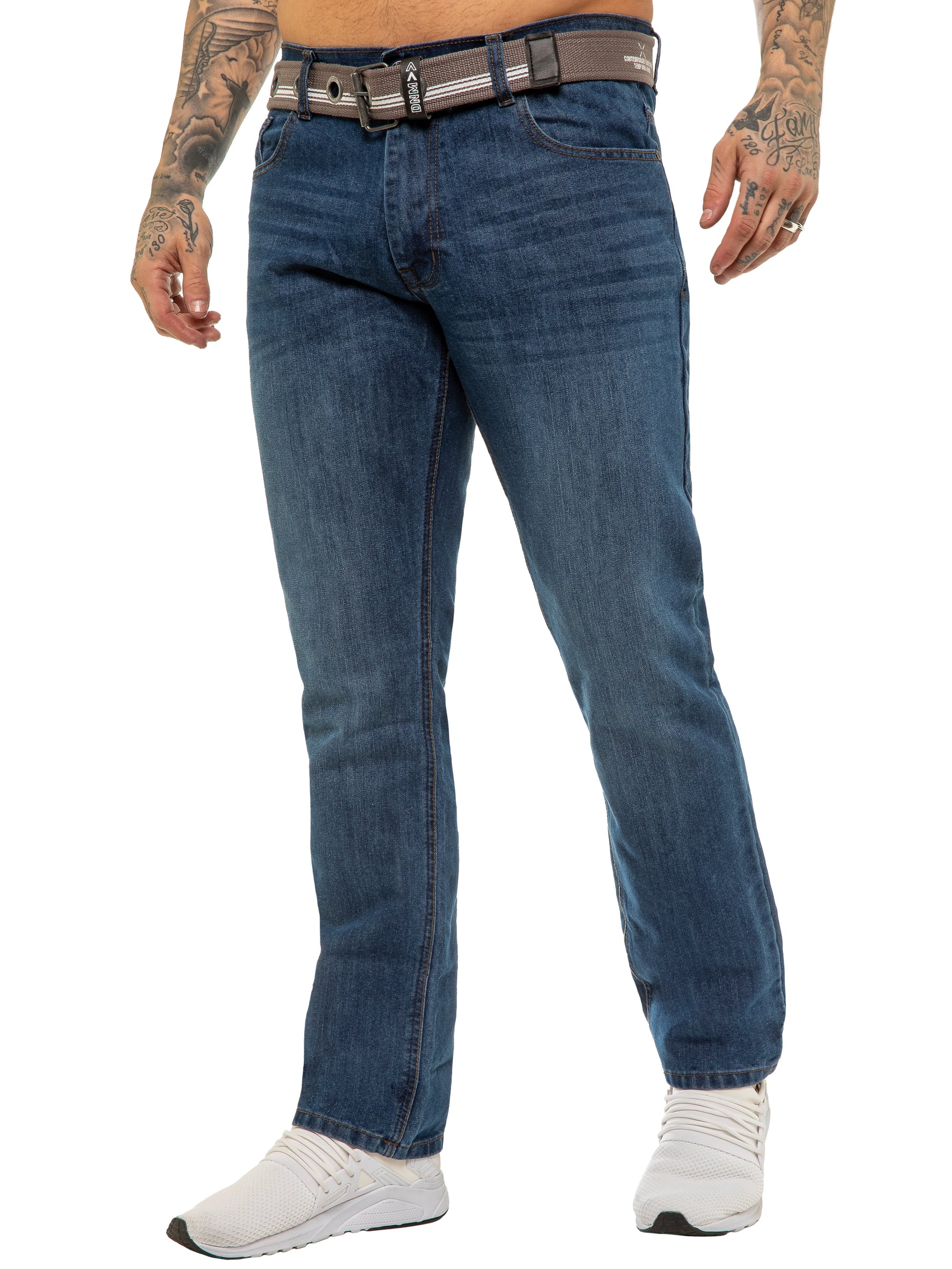 EZ399 MSW Mens Designer Blue Regular Tapered Fit Denim Jeans | Enzo Designer Menswear ENZO RAWDENIM