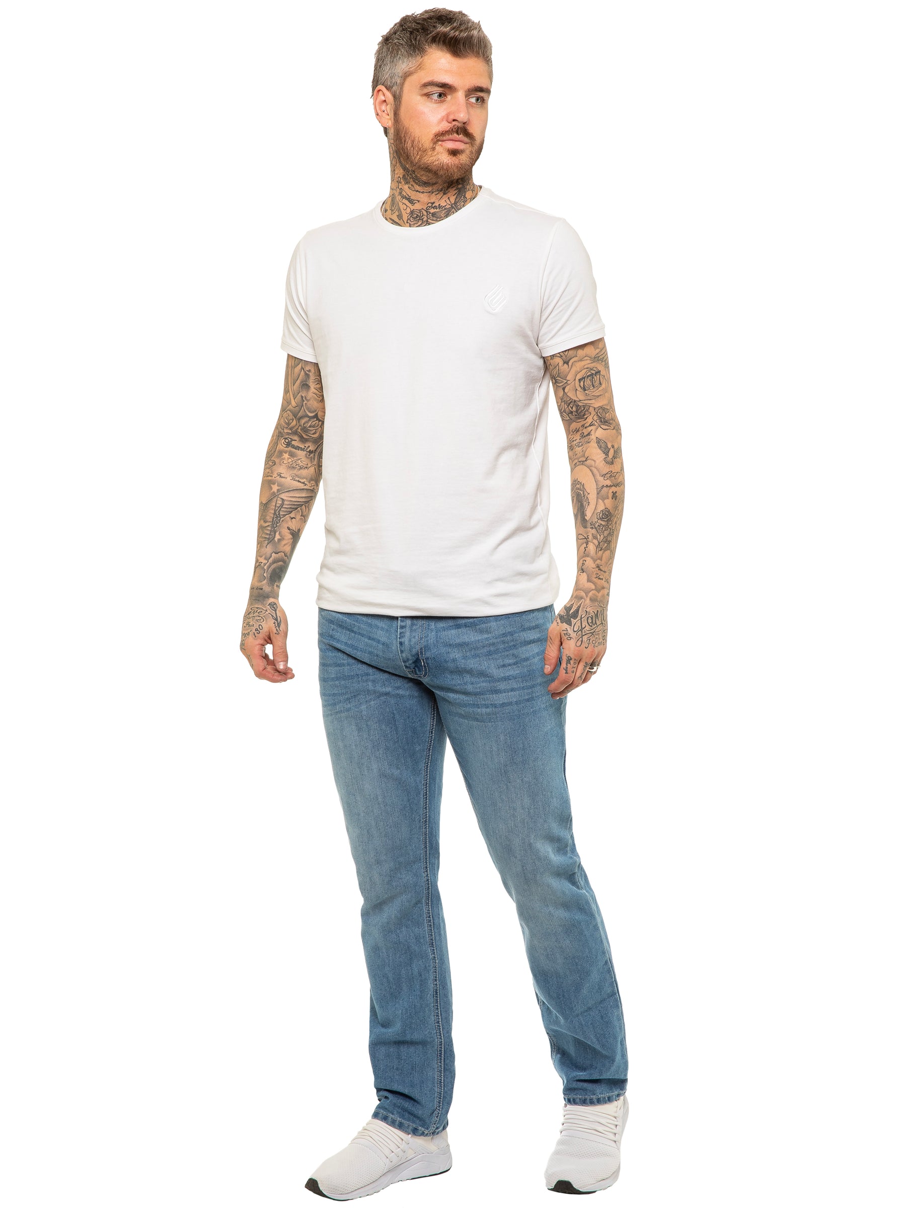 EZ399 MSW Mens Designer Blue Regular Tapered Fit Denim Jeans | Enzo Designer Menswear ENZO RAWDENIM