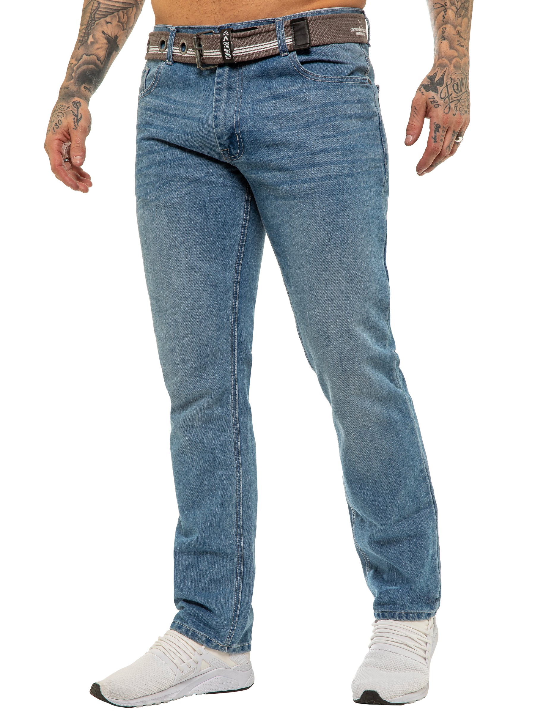 EZ399 MSW Mens Designer Blue Regular Tapered Fit Denim Jeans | Enzo Designer Menswear ENZO RAWDENIM