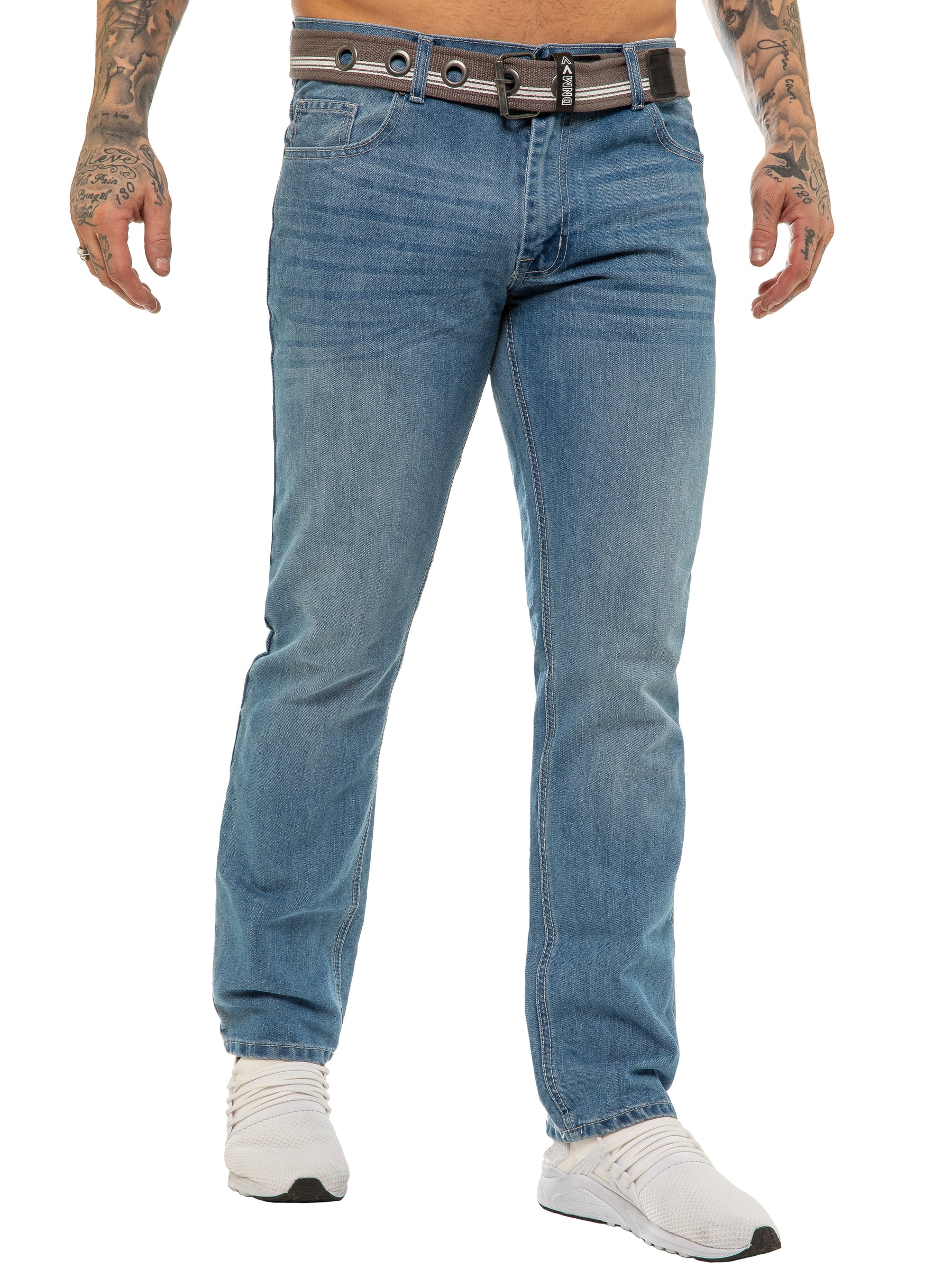 EZ399 MSW Mens Designer Blue Regular Tapered Fit Denim Jeans | Enzo Designer Menswear ENZO RAWDENIM
