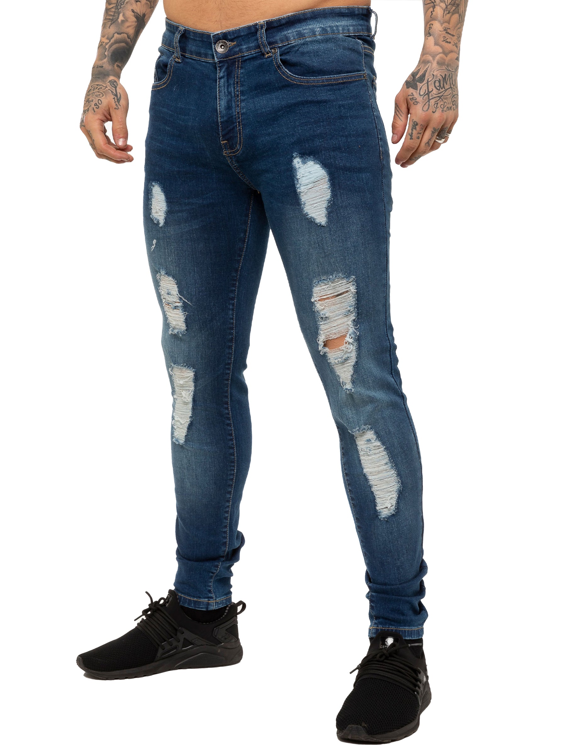 EZ376 Mens Denim Ripped Denim Jeans lsw | Enzo Designer Menswear ENZO RAWDENIM