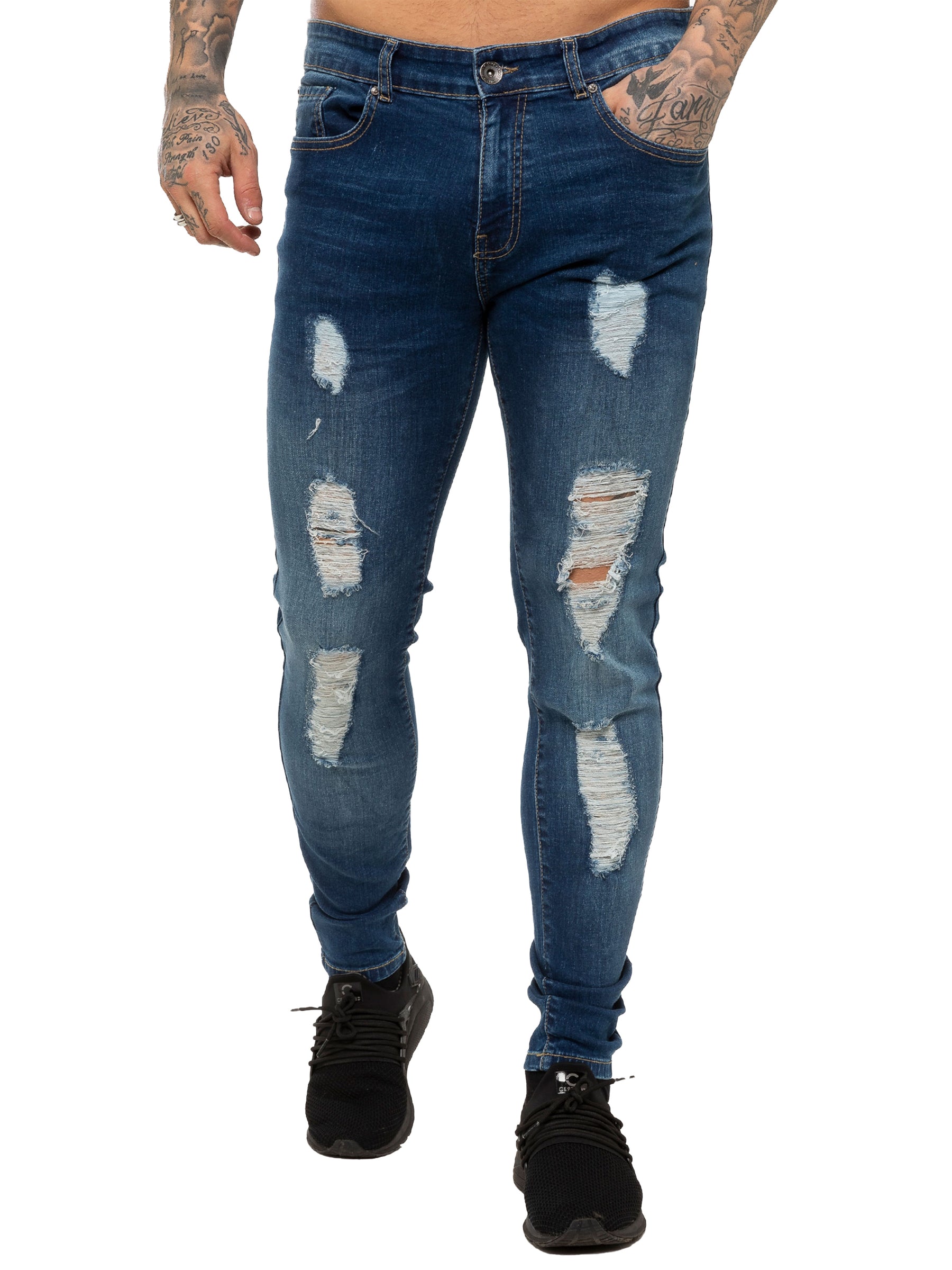 EZ376 Mens Denim Ripped Denim Jeans lsw | Enzo Designer Menswear ENZO RAWDENIM