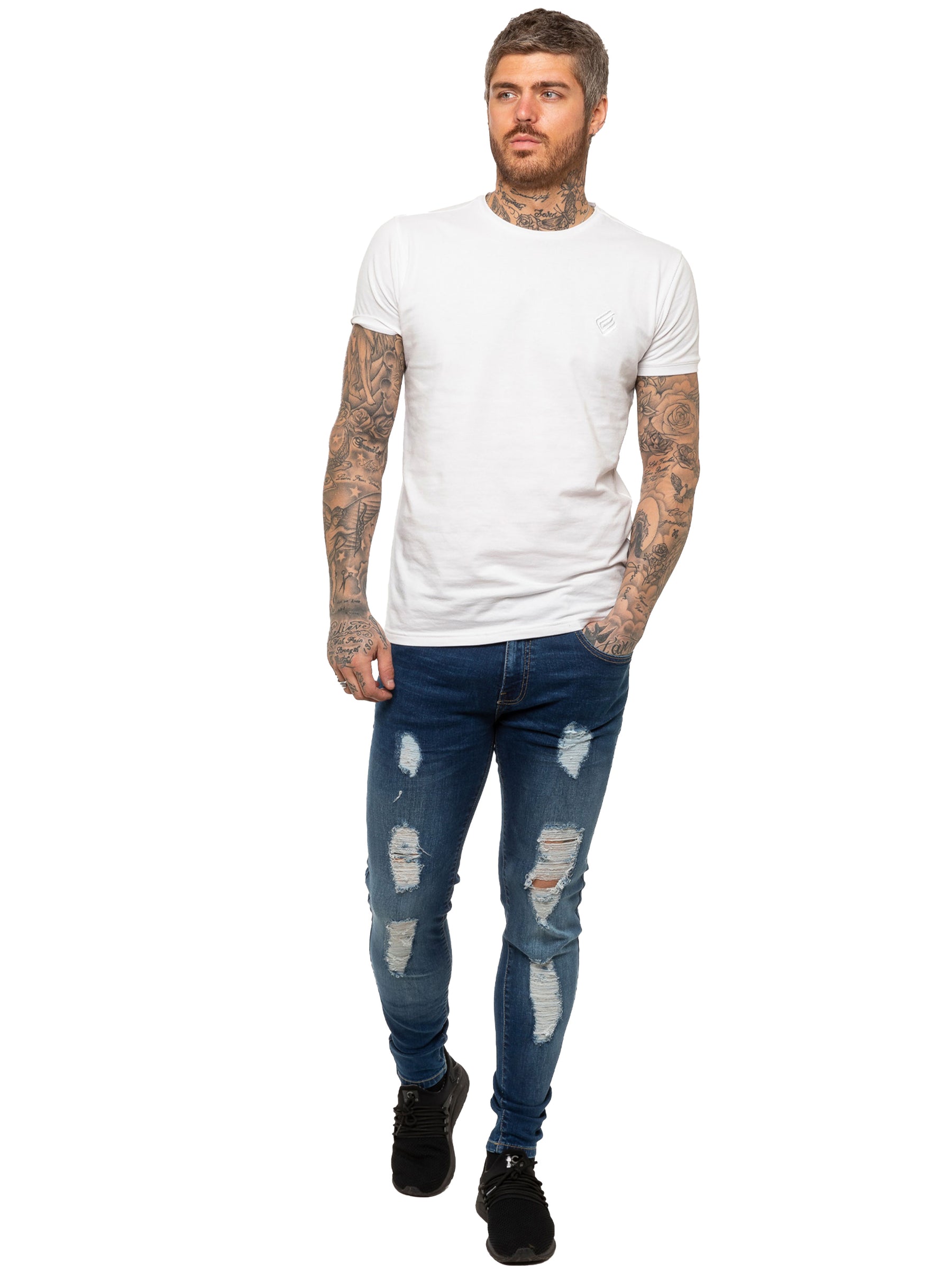 EZ376 Mens Denim Ripped Denim Jeans lsw | Enzo Designer Menswear ENZO RAWDENIM