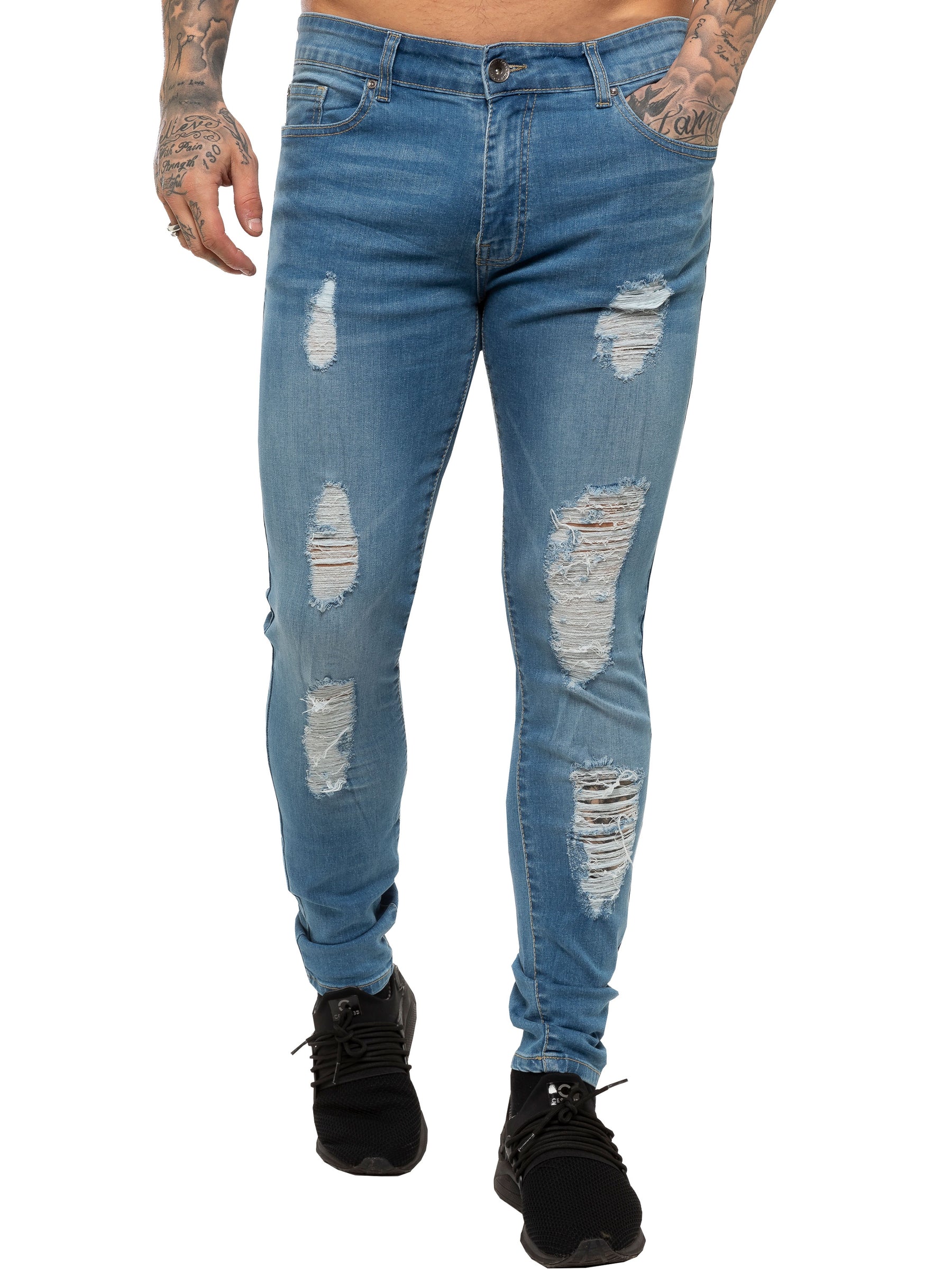 EZ376 Mens Denim Ripped Denim Jeans lsw | Enzo Designer Menswear ENZO RAWDENIM