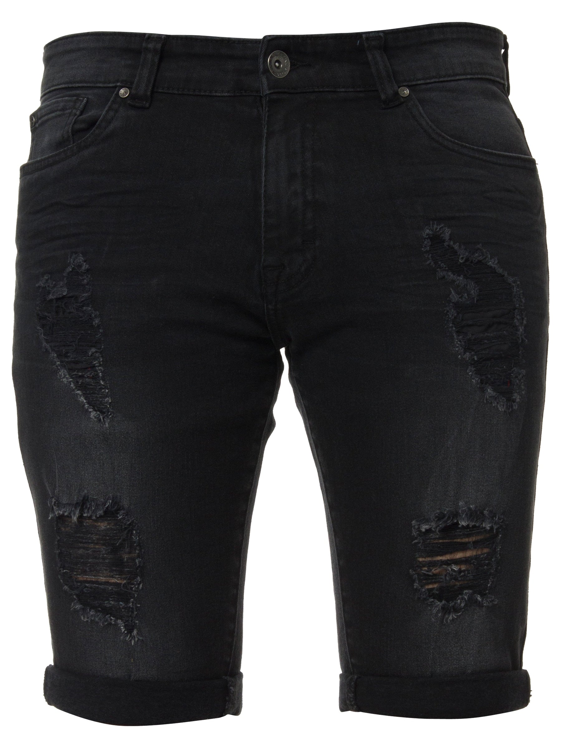 EZS383 Copy of Mens Denim Skinny Fit Distressed Shorts | Enzo Designer Menswear ENZO RAWDENIM