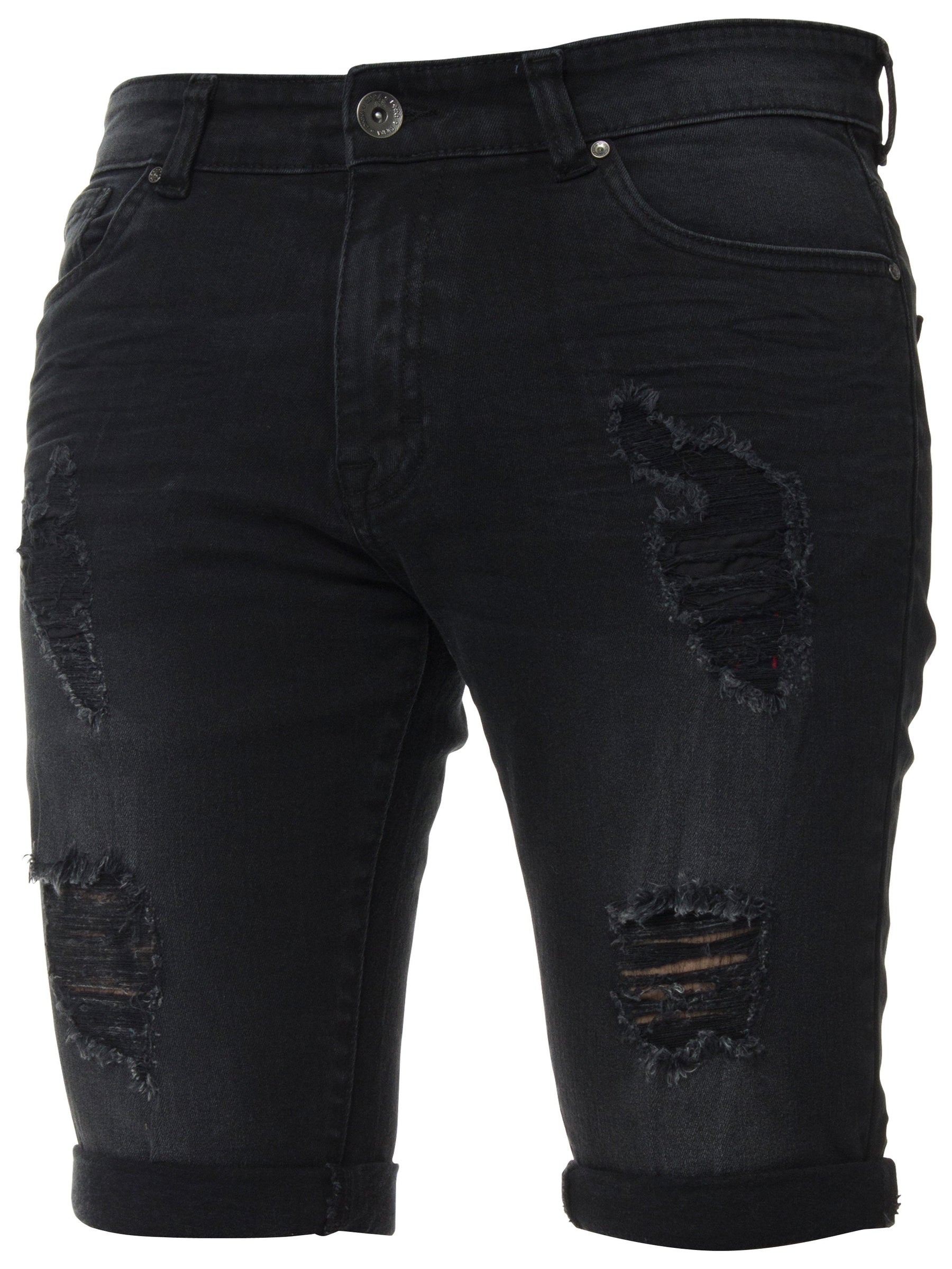 EZS383 Copy of Mens Denim Skinny Fit Distressed Shorts | Enzo Designer Menswear ENZO RAWDENIM