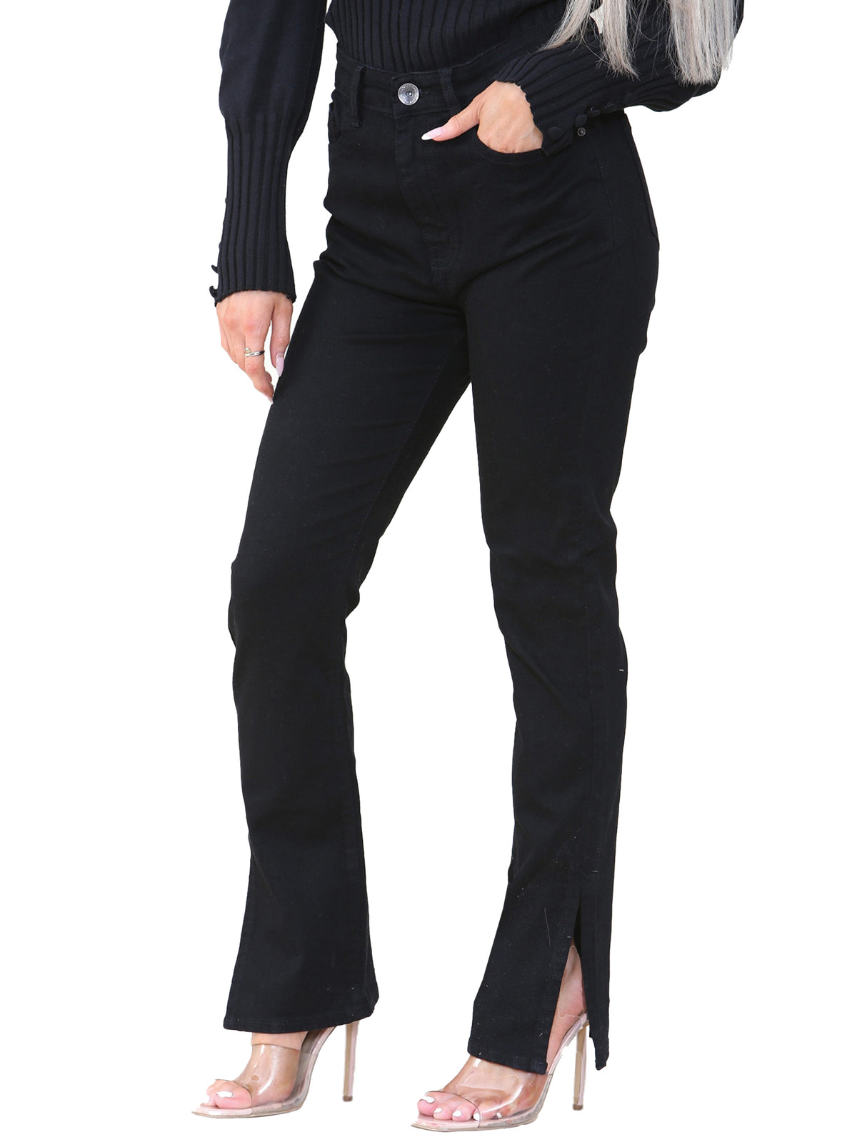 KZL130 Kruze | Womens Straight Slit Jeans KRUZE RAWDENIM