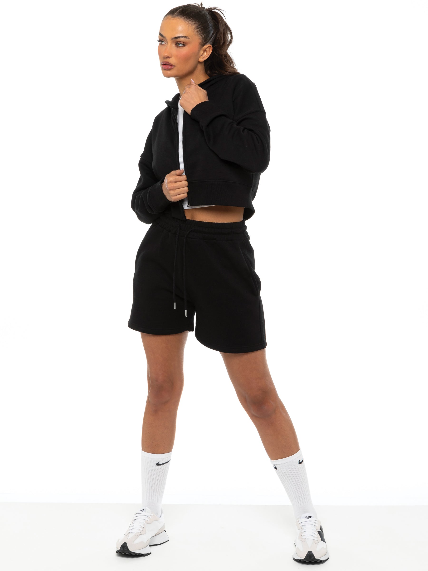 EZLHDCZ595 & EZLS597 Enzo | Womens Cropped Zip Hoodie Tracksuit With Shorts ENZO RAWDENIM