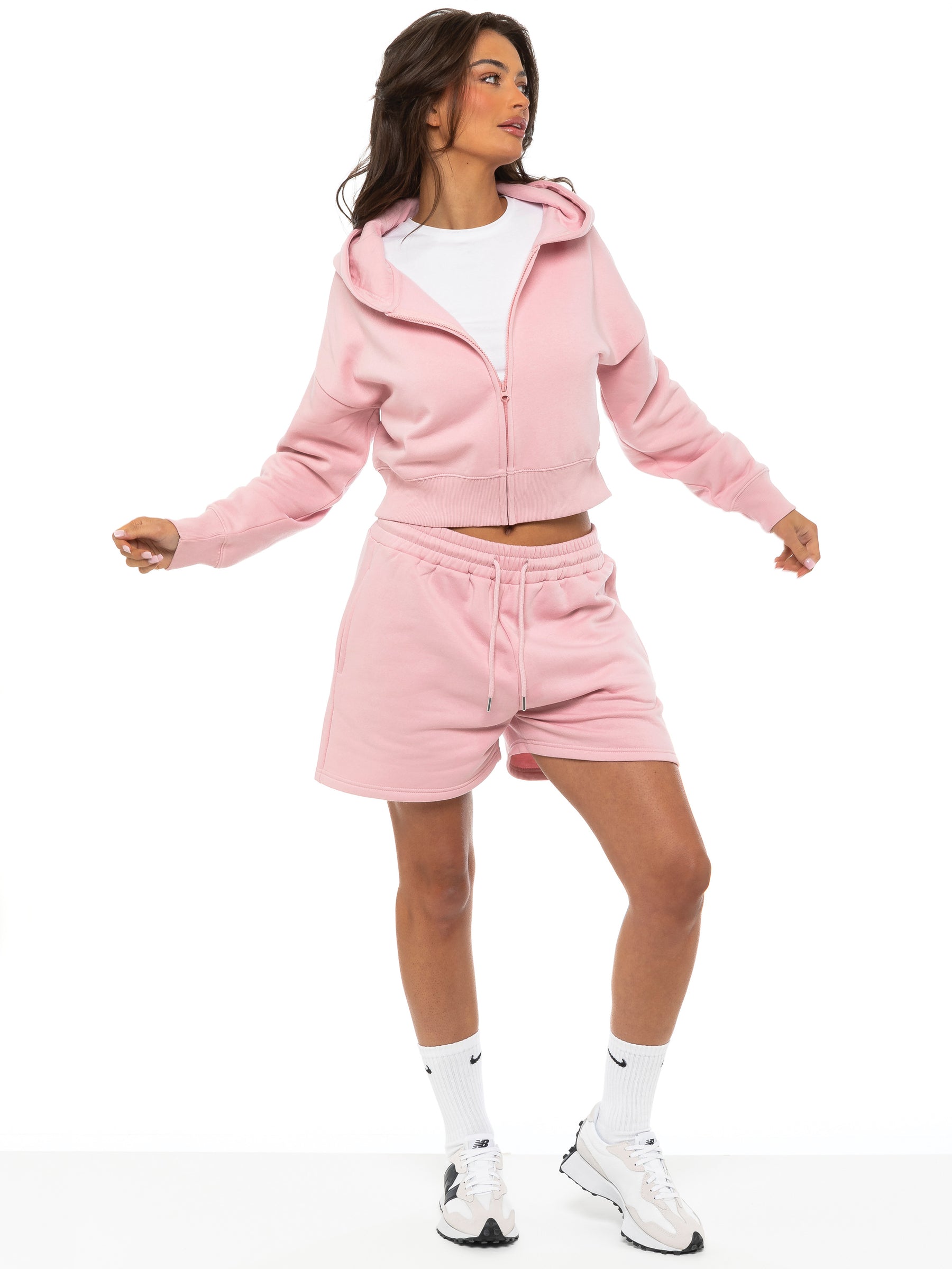 EZLHDCZ595 & EZLS597 Enzo | Womens Cropped Zip Hoodie Tracksuit With Shorts ENZO RAWDENIM