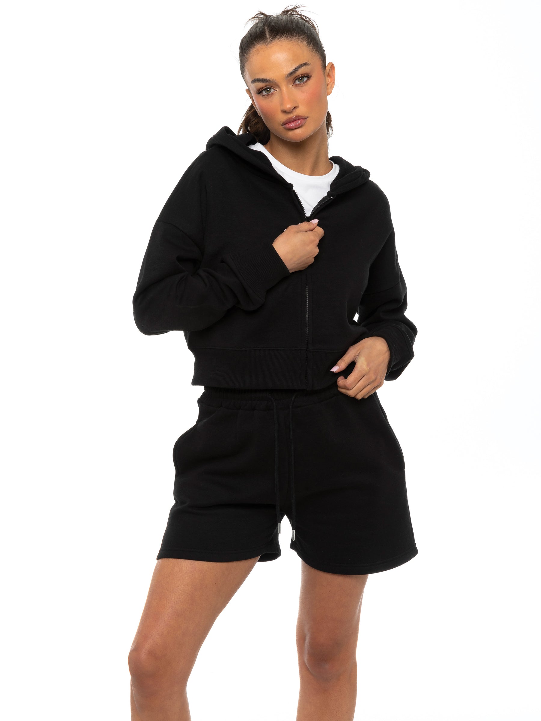 EZLHDCZ595 & EZLS597 Enzo | Womens Cropped Zip Hoodie Tracksuit With Shorts ENZO RAWDENIM