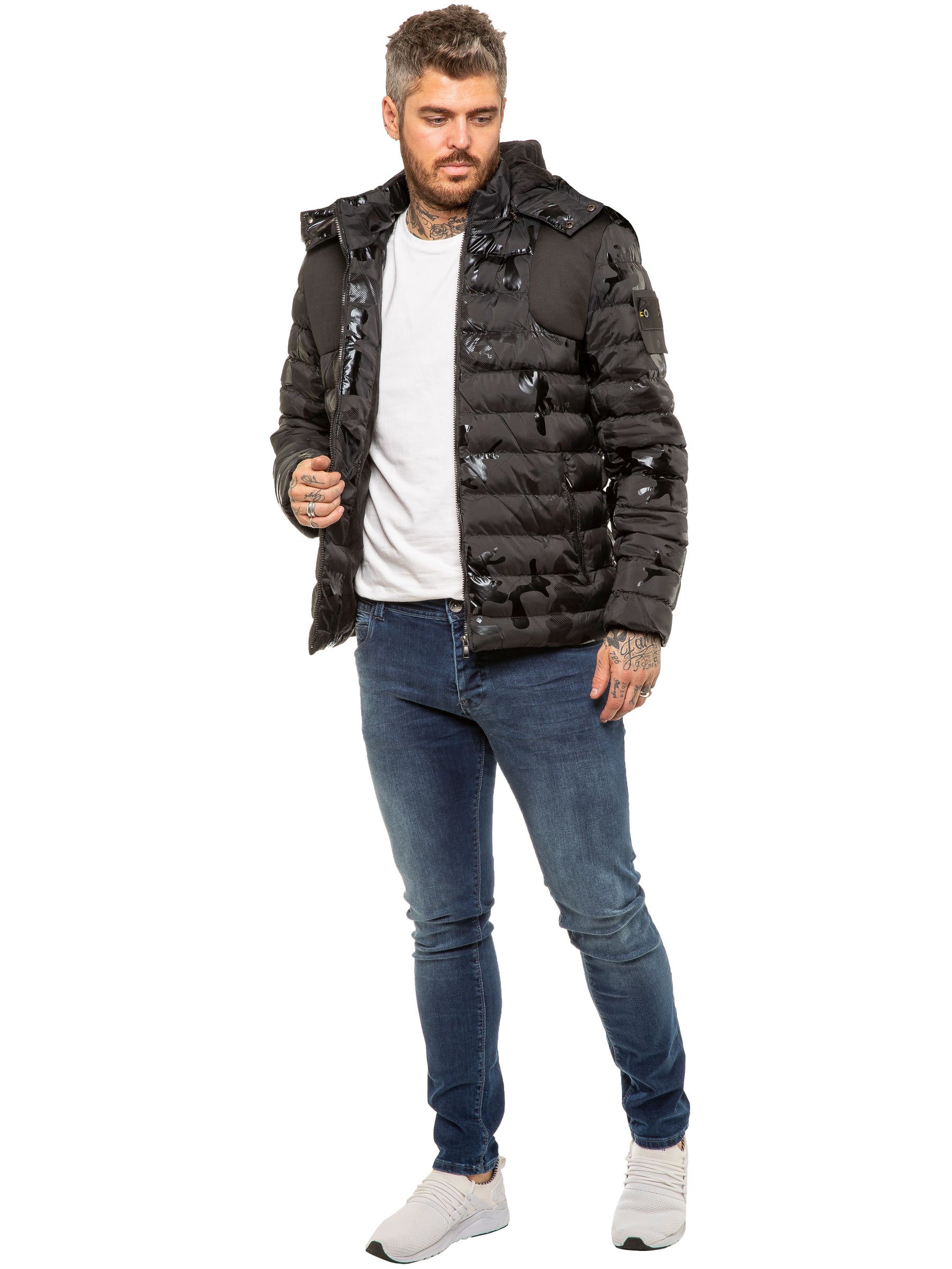 MENS ICON JACKET Icon Mens Puffer Hooded Zip Up Winter Jacket GUEST BRAND RAWDENIM