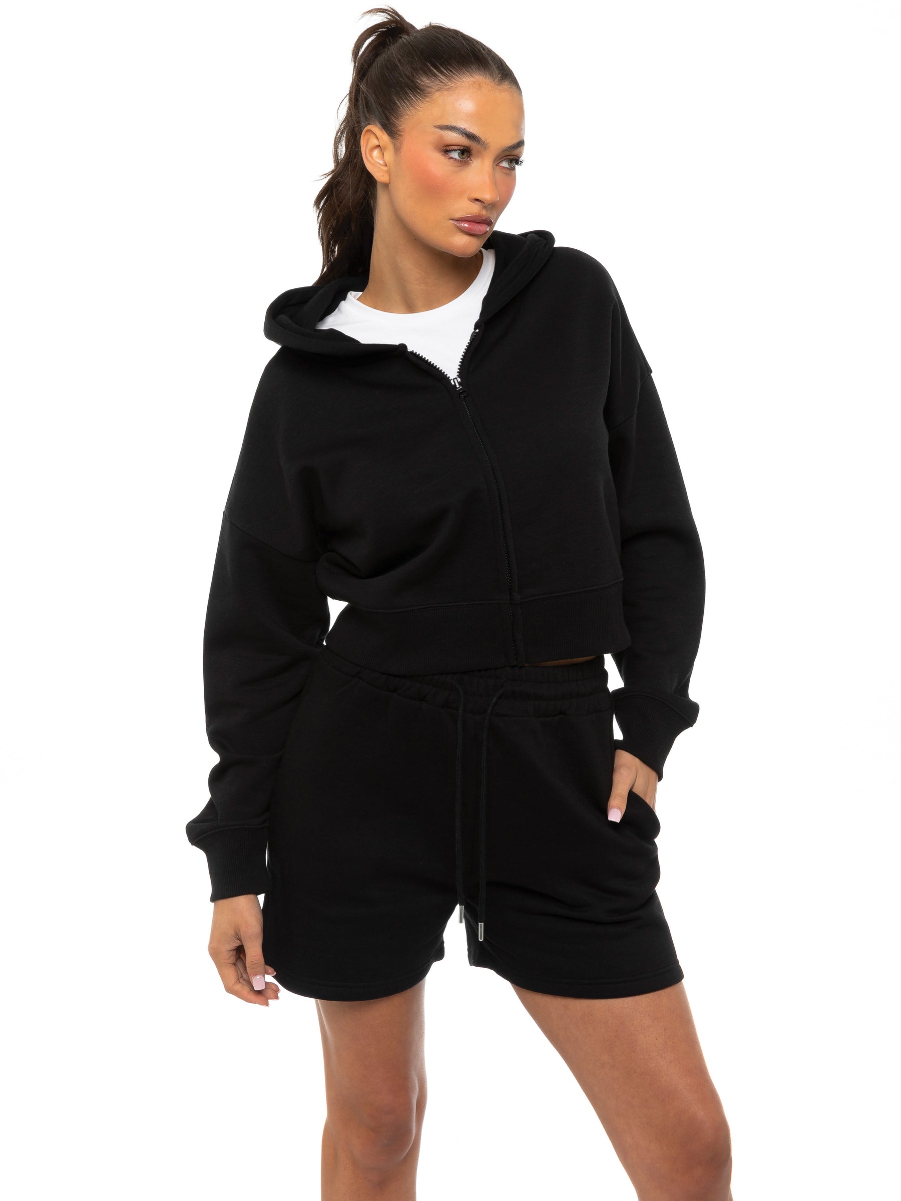 EZLHDCZ595 & EZLS597 Enzo | Womens Cropped Zip Hoodie Tracksuit With Shorts ENZO RAWDENIM