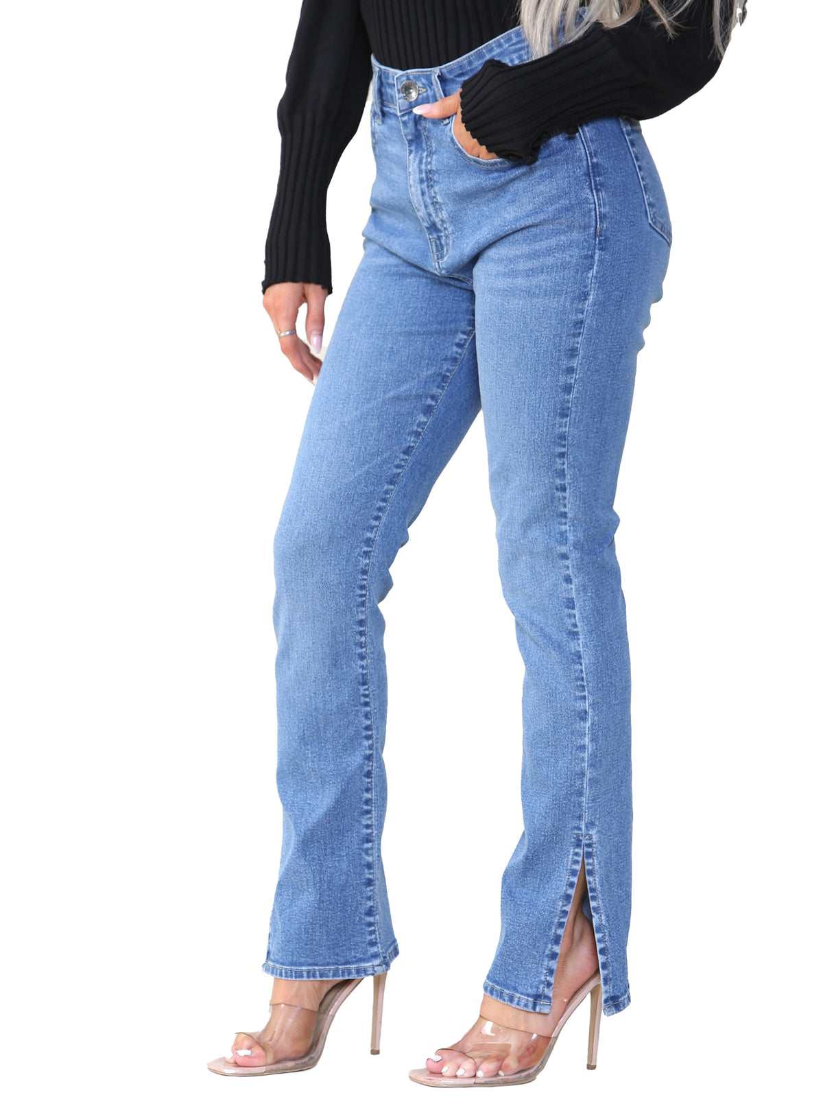KZL130 Kruze | Womens Straight Slit Jeans KRUZE RAWDENIM